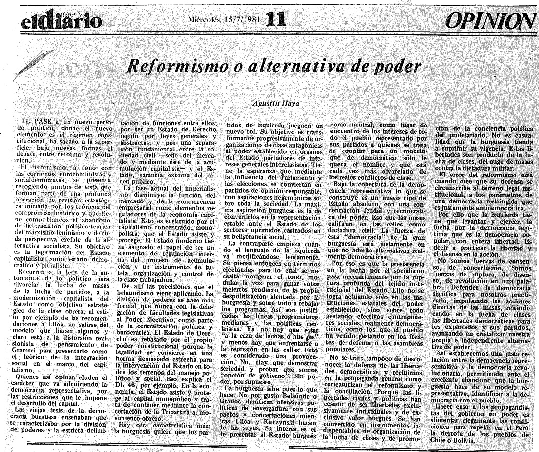 Reformismo o alternativa de poder