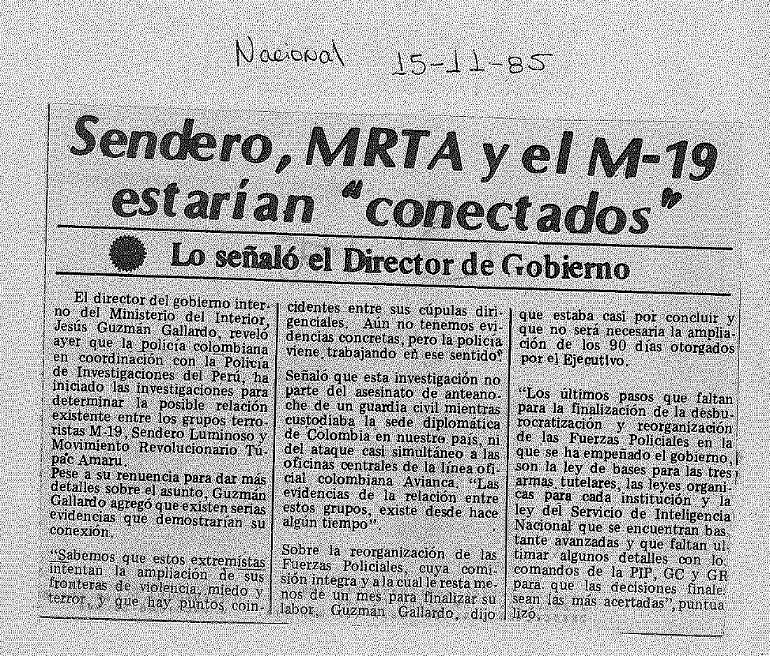 Sendero, MRTA y el M-19 estarían “conectados”