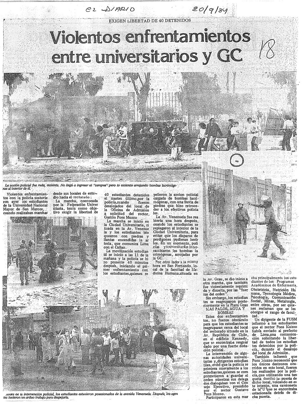 Violentos enfrentamientos entre universitarios y GC