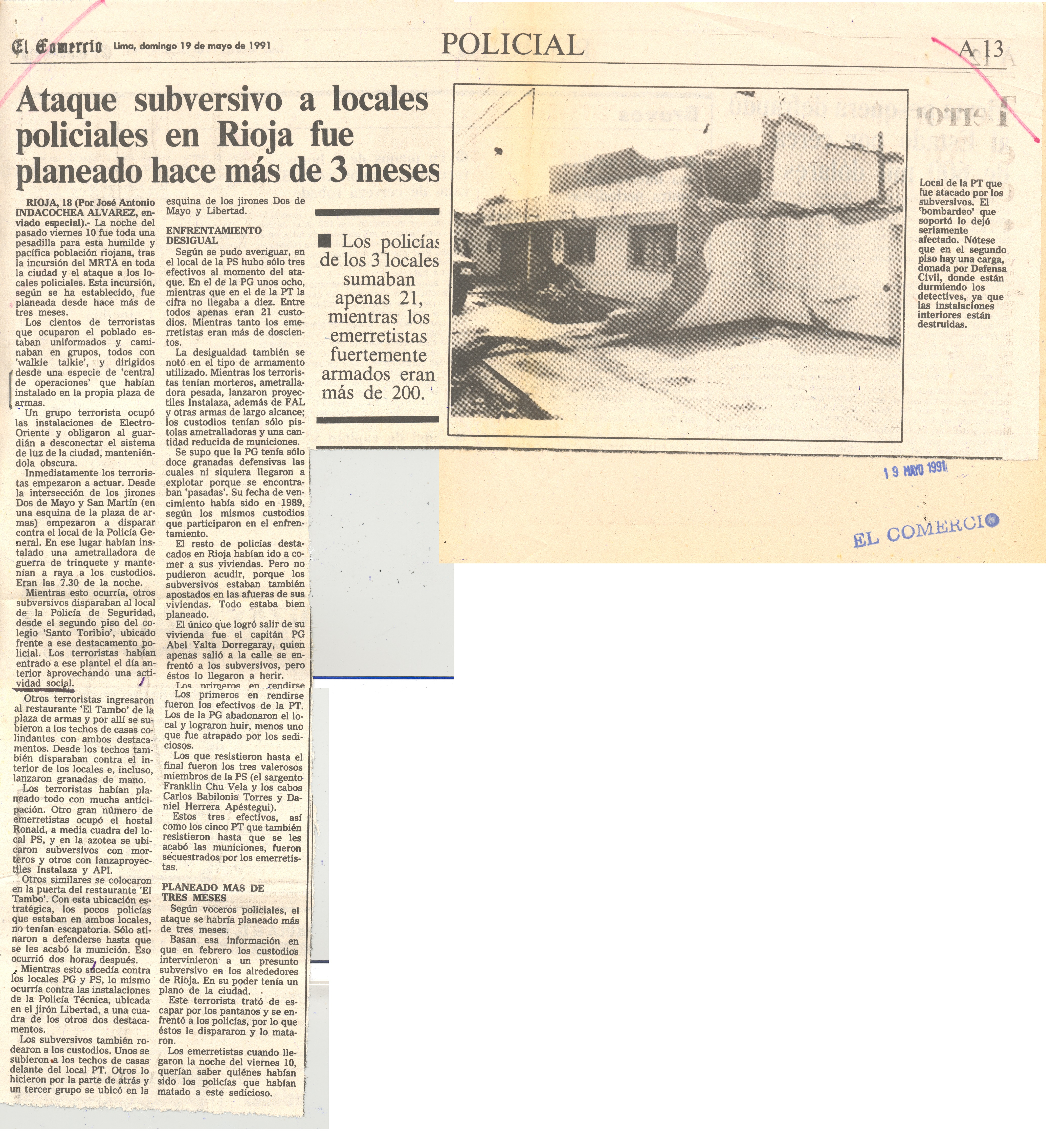 19 MAYO ATAQUE SUBVERSIVO A LOCALES POLICIALES EN RIOJA FUE PLANEADO HACE 3 MESES 1