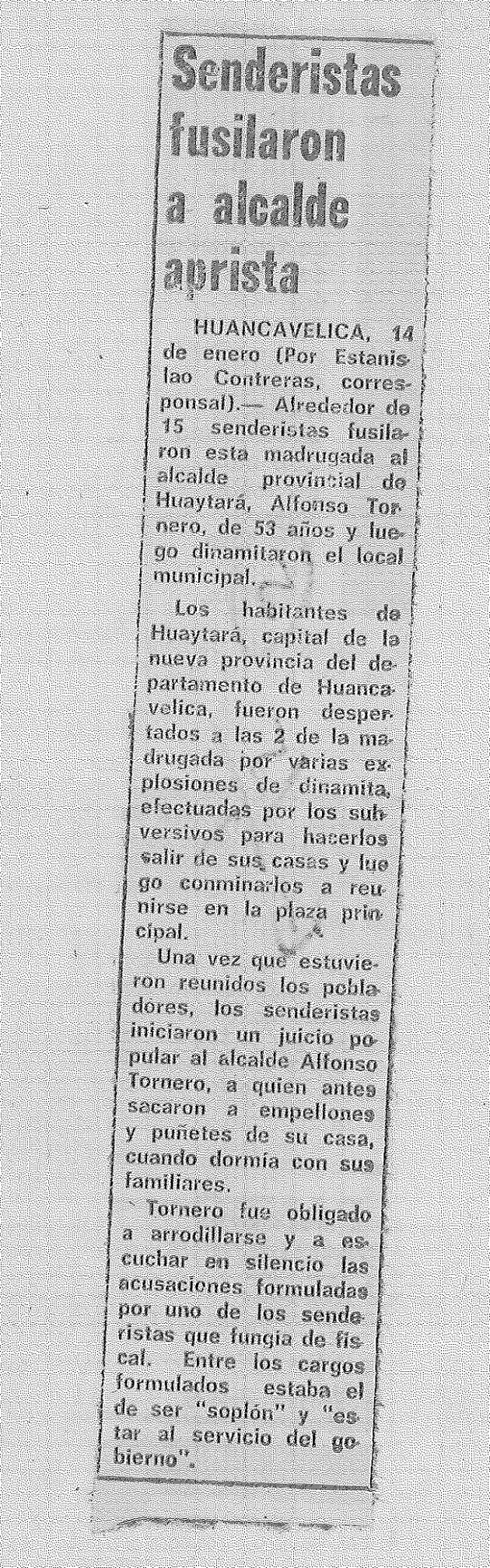 Senderistas fusilaron a alcalde aprista