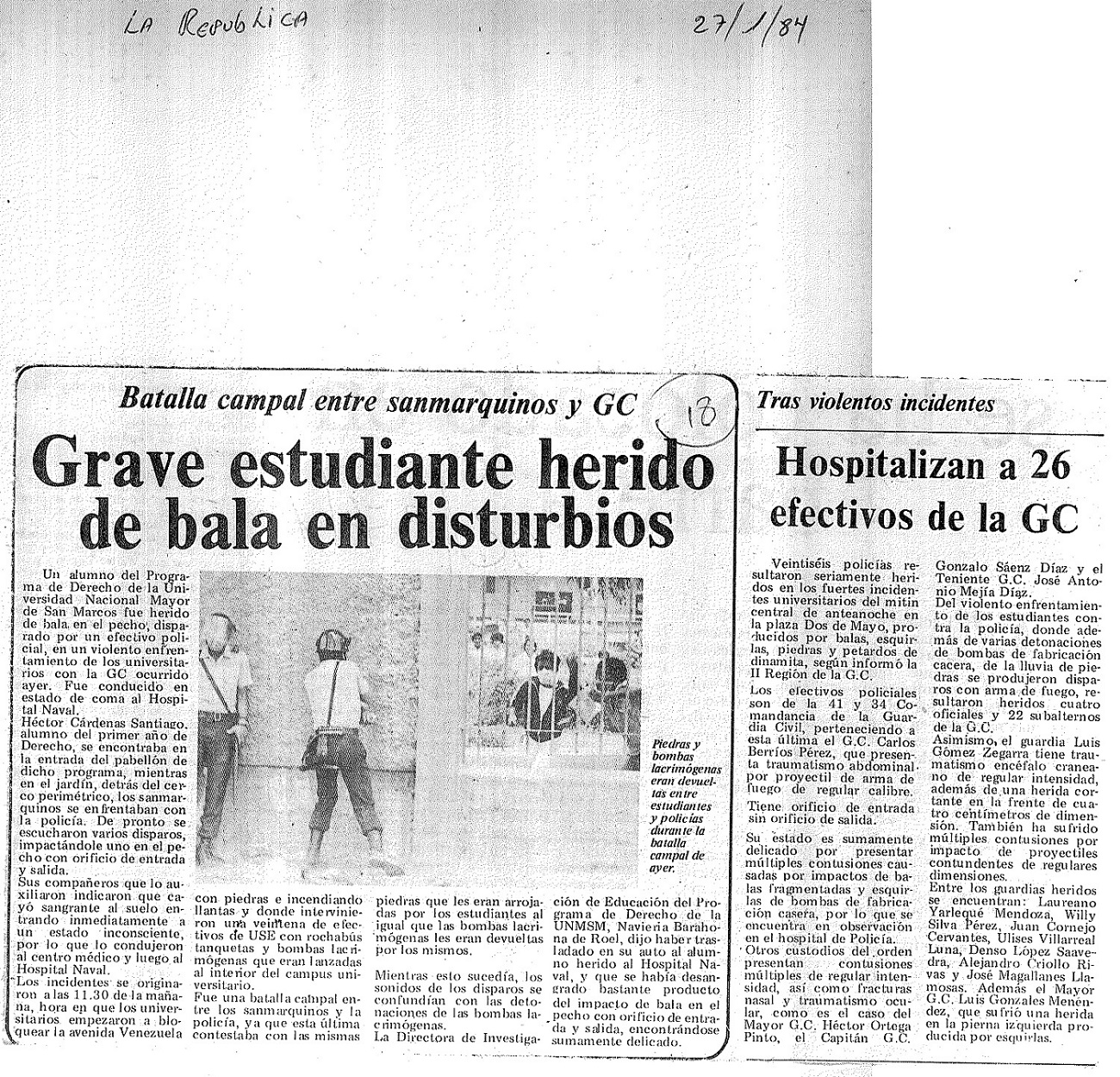 GC hiere de gravedad a estudiante sanmarquino