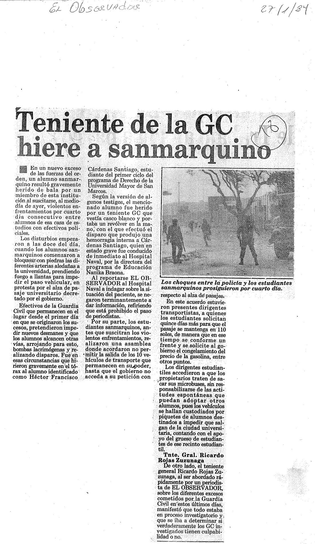 GC hiere de gravedad a estudiante sanmarquino