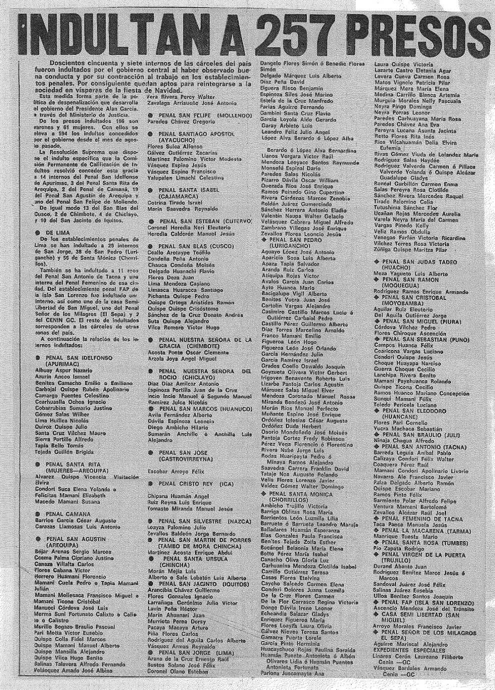 Indultan a 257 presos