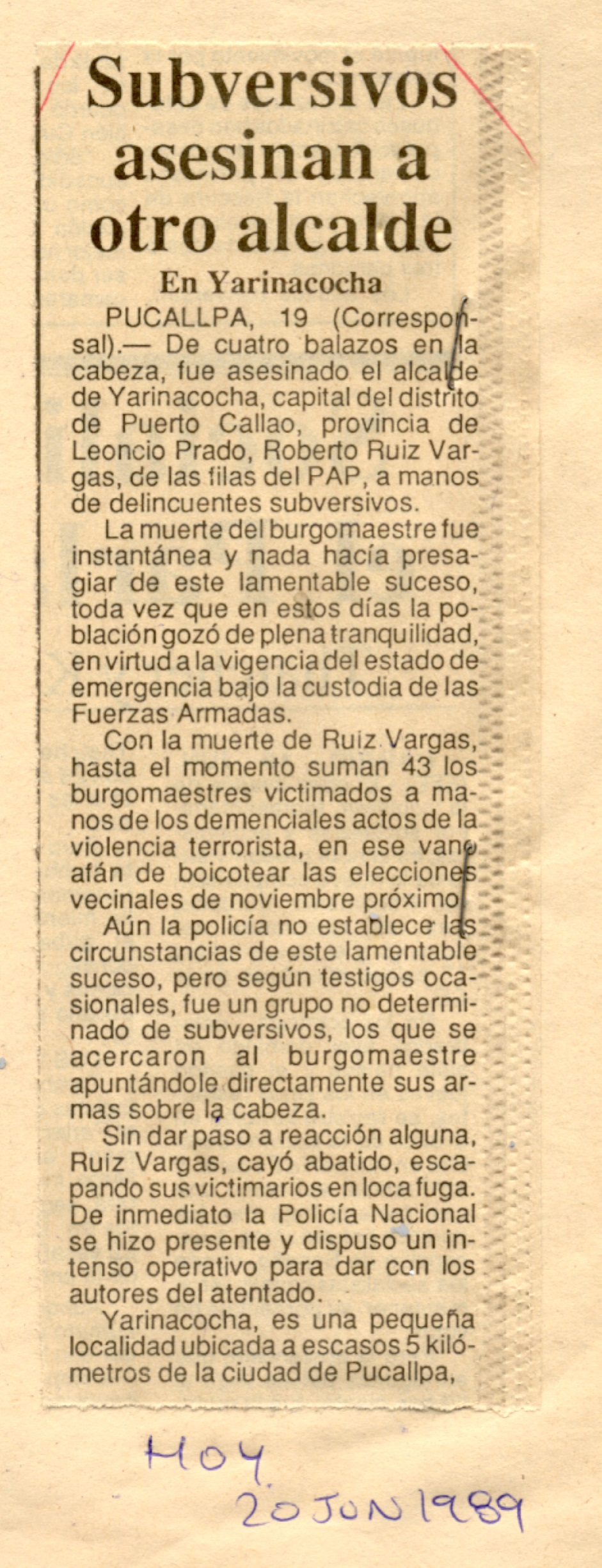 20 JUNIO SUBVERSIVOS ASESINAN A OTRO ALCALDE