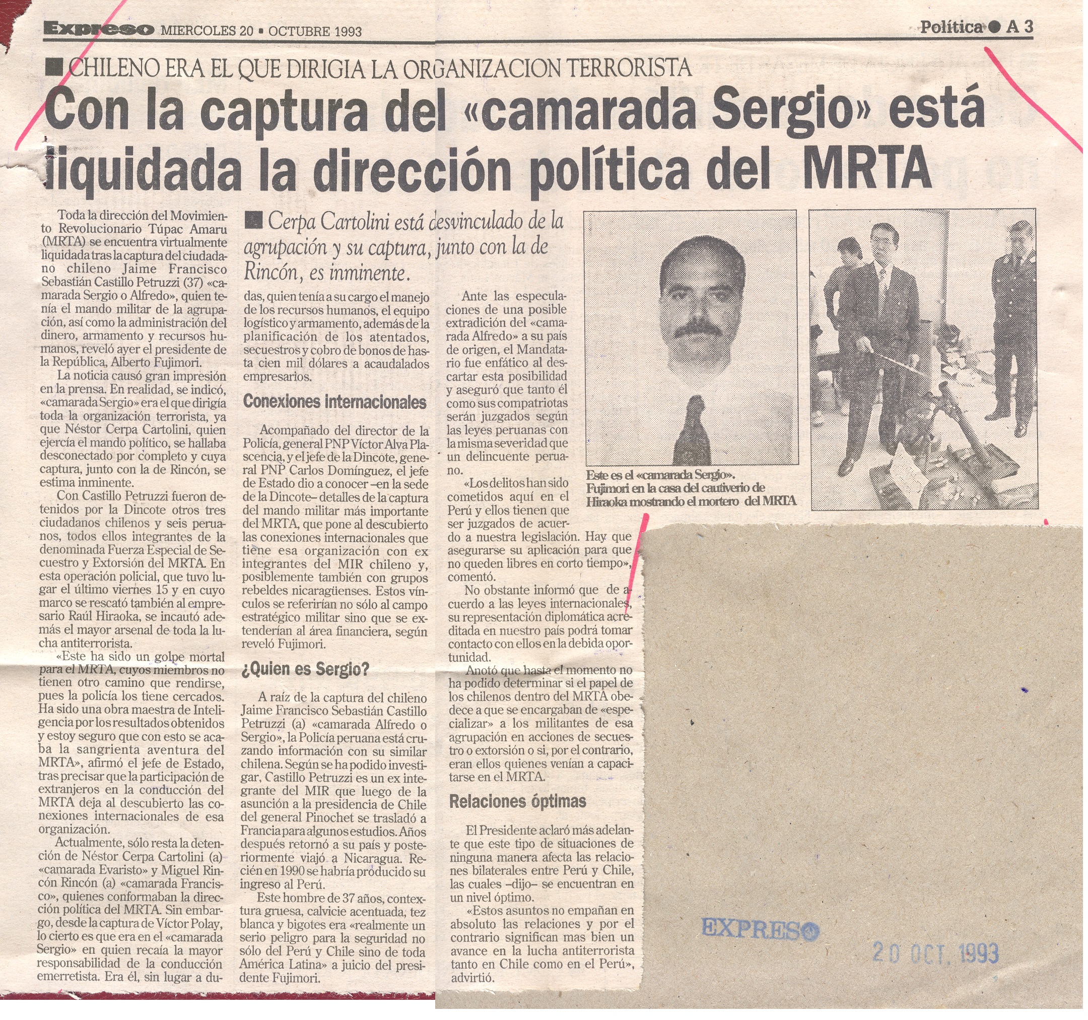 CHILENO ERA EL QUE DIORIGIA LA CAPTURA DEL MRTA
