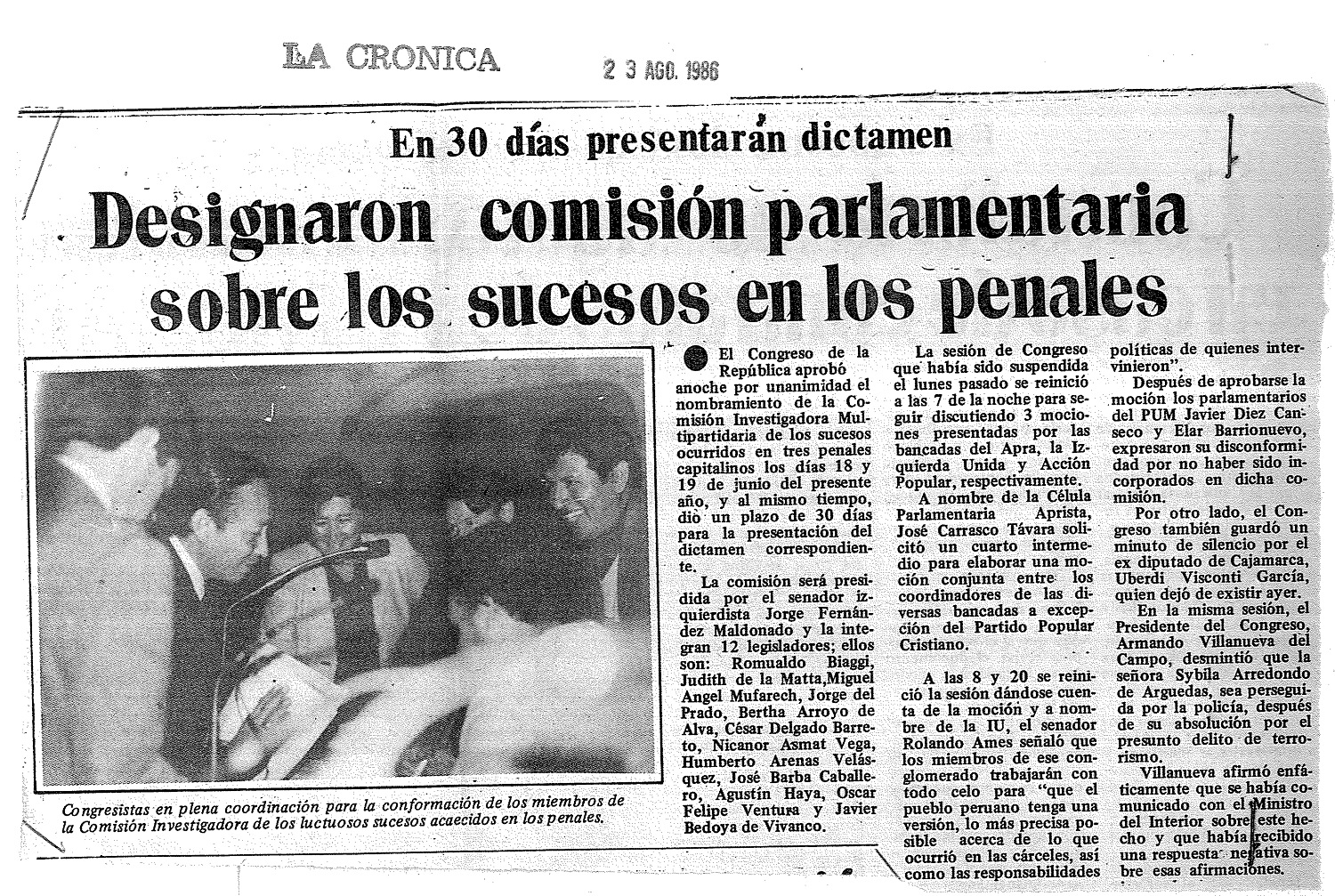 Comisión investigará sucesos en los penales