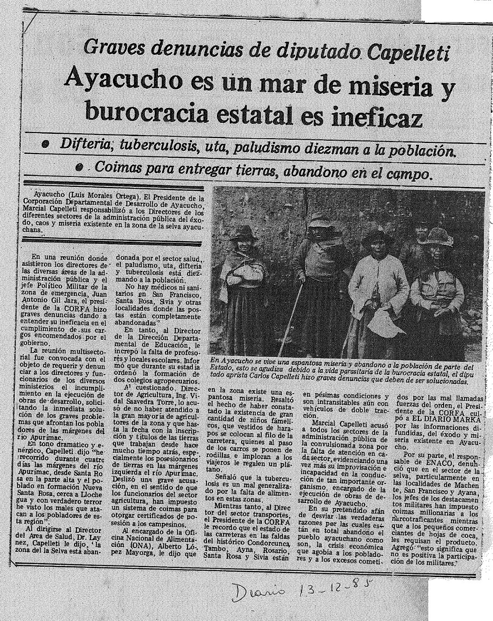 Ayacucho es un mar de miseria y burocracia estatal es ineficaz