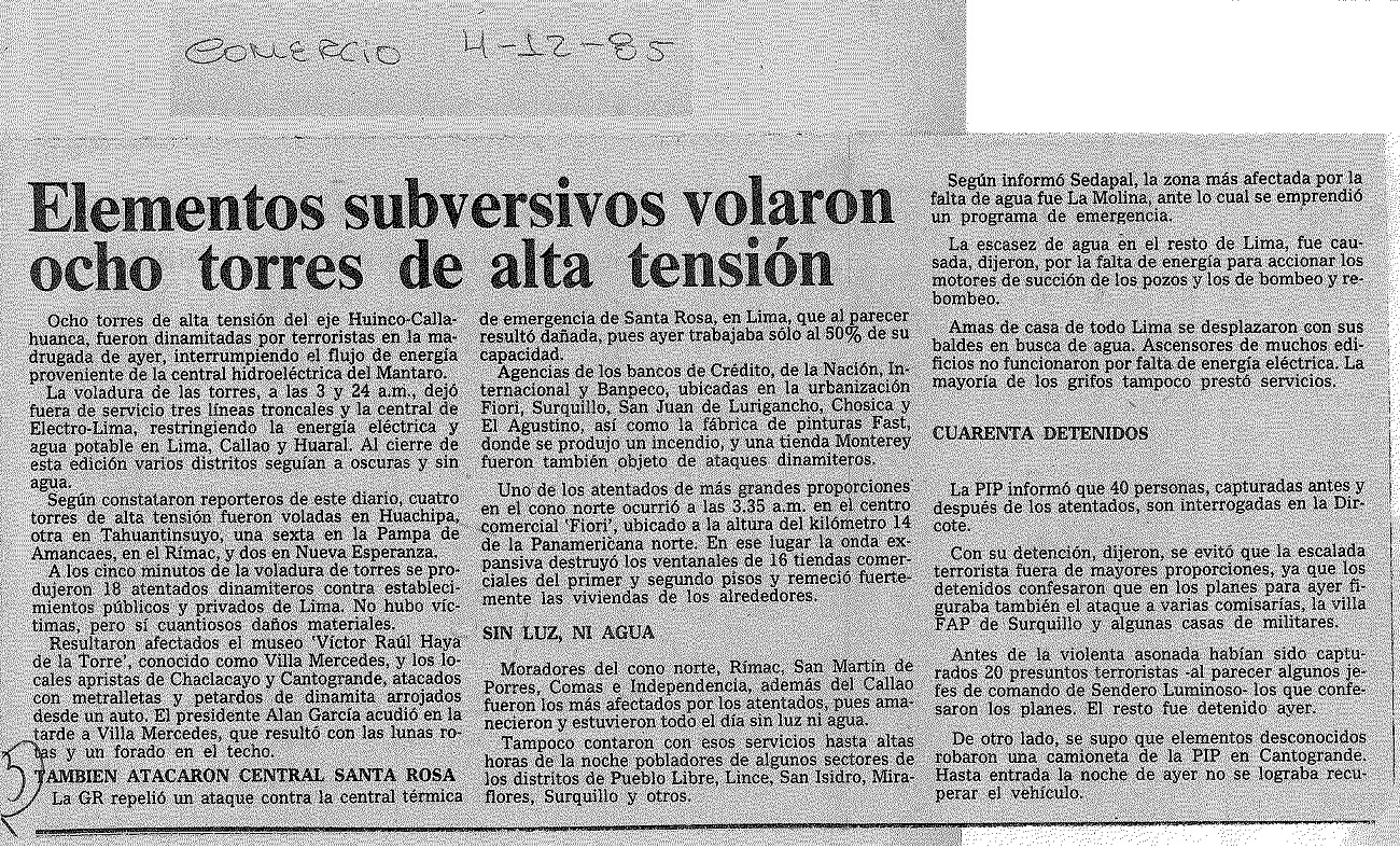 Elementos subversivos volaron ocho torres de alta tensión