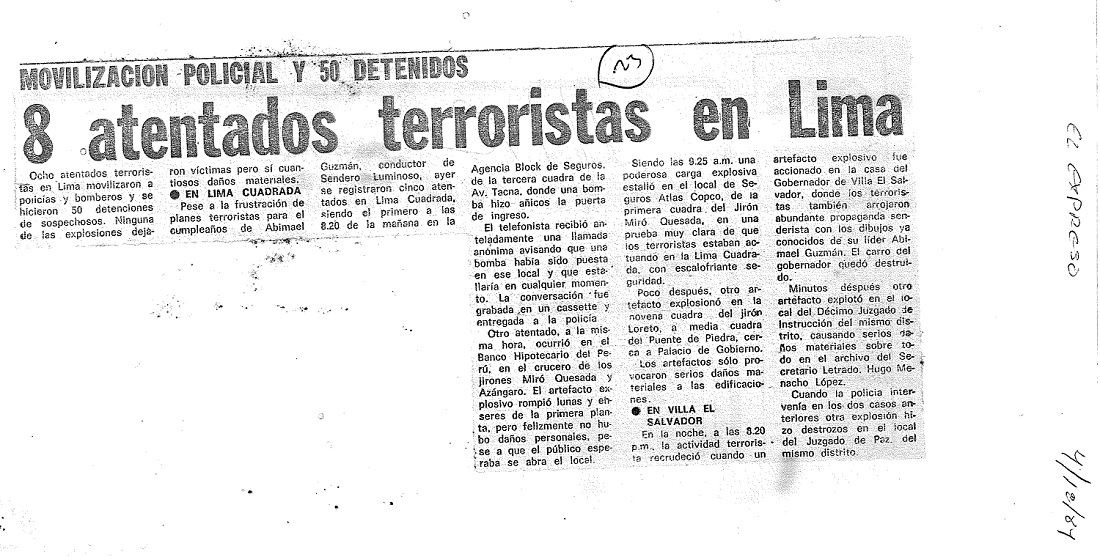 8 atentados terroristas en Lima