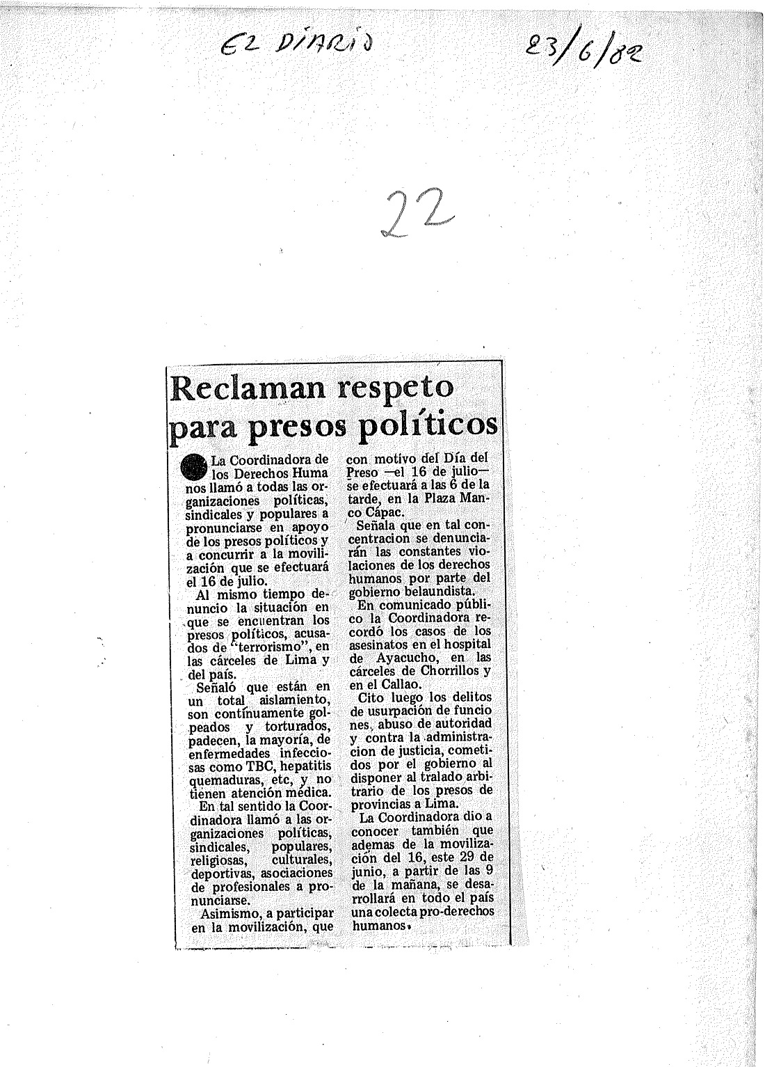 Reclaman respeto para presos políticos