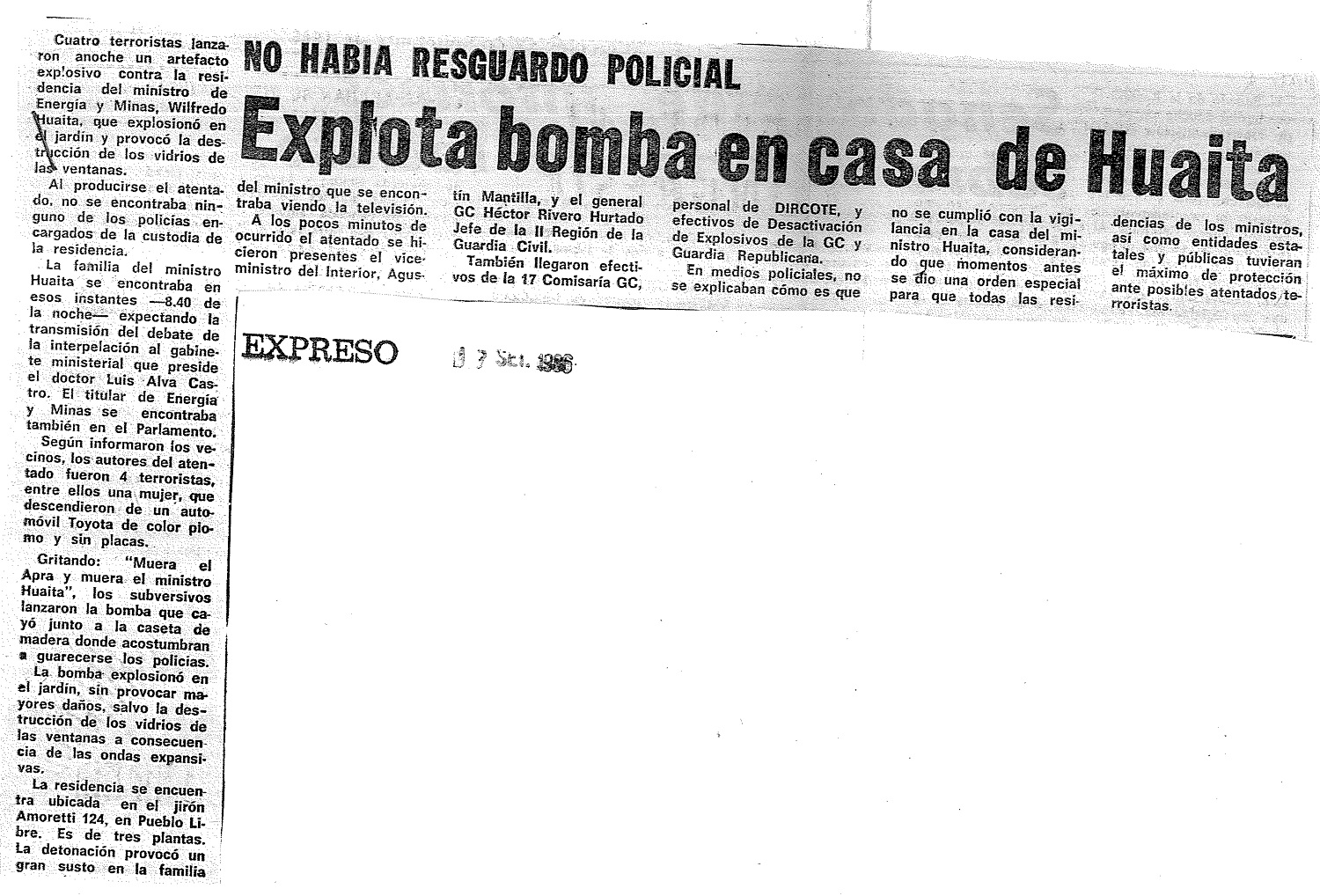 Lanzaron petardo contra casa de ministro Huaita