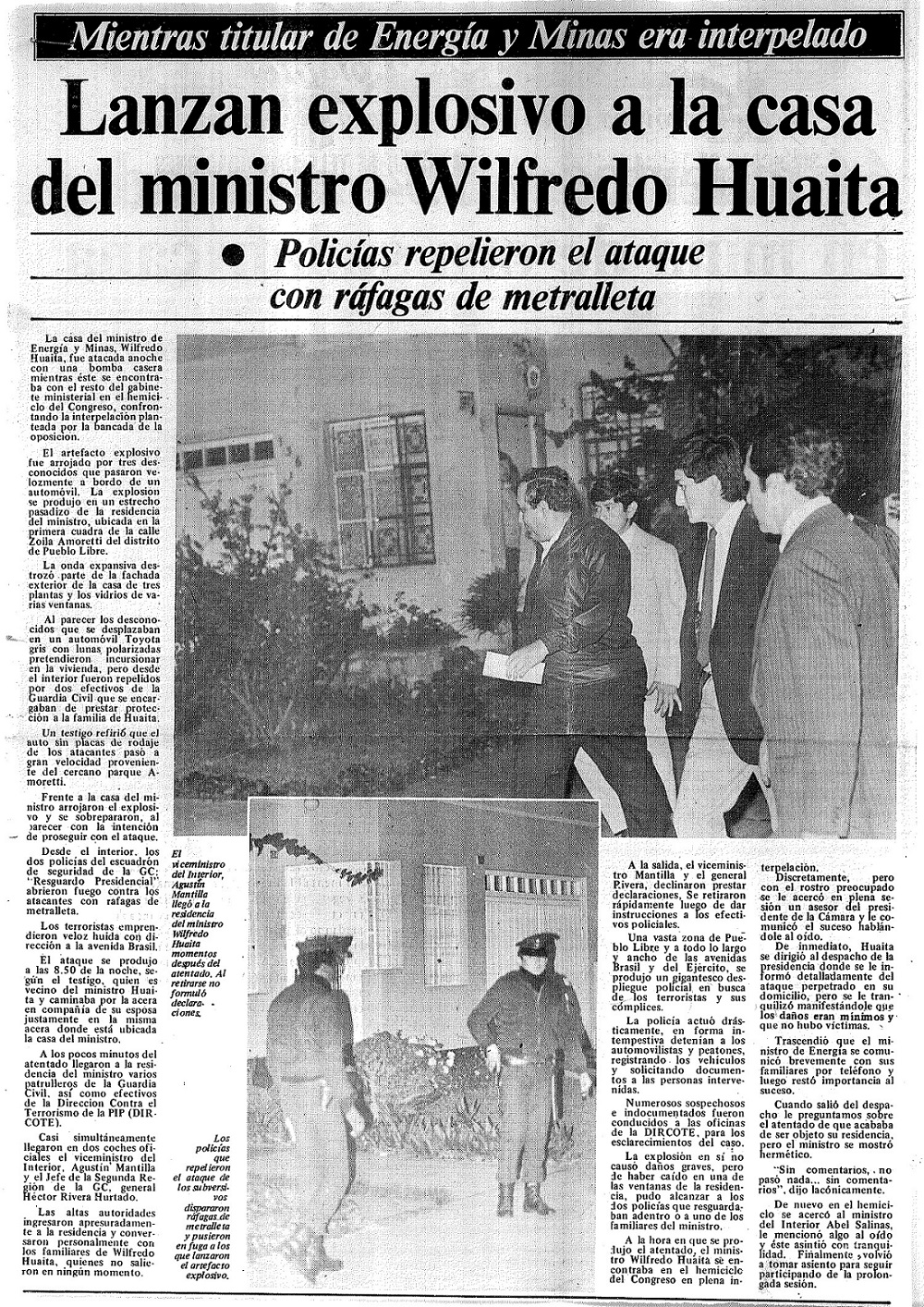 Lanzaron petardo contra casa de ministro Huaita