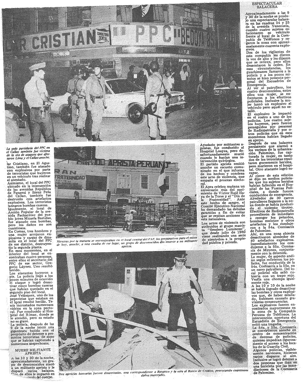 Subversivos desatan otra noche de terror en Lima