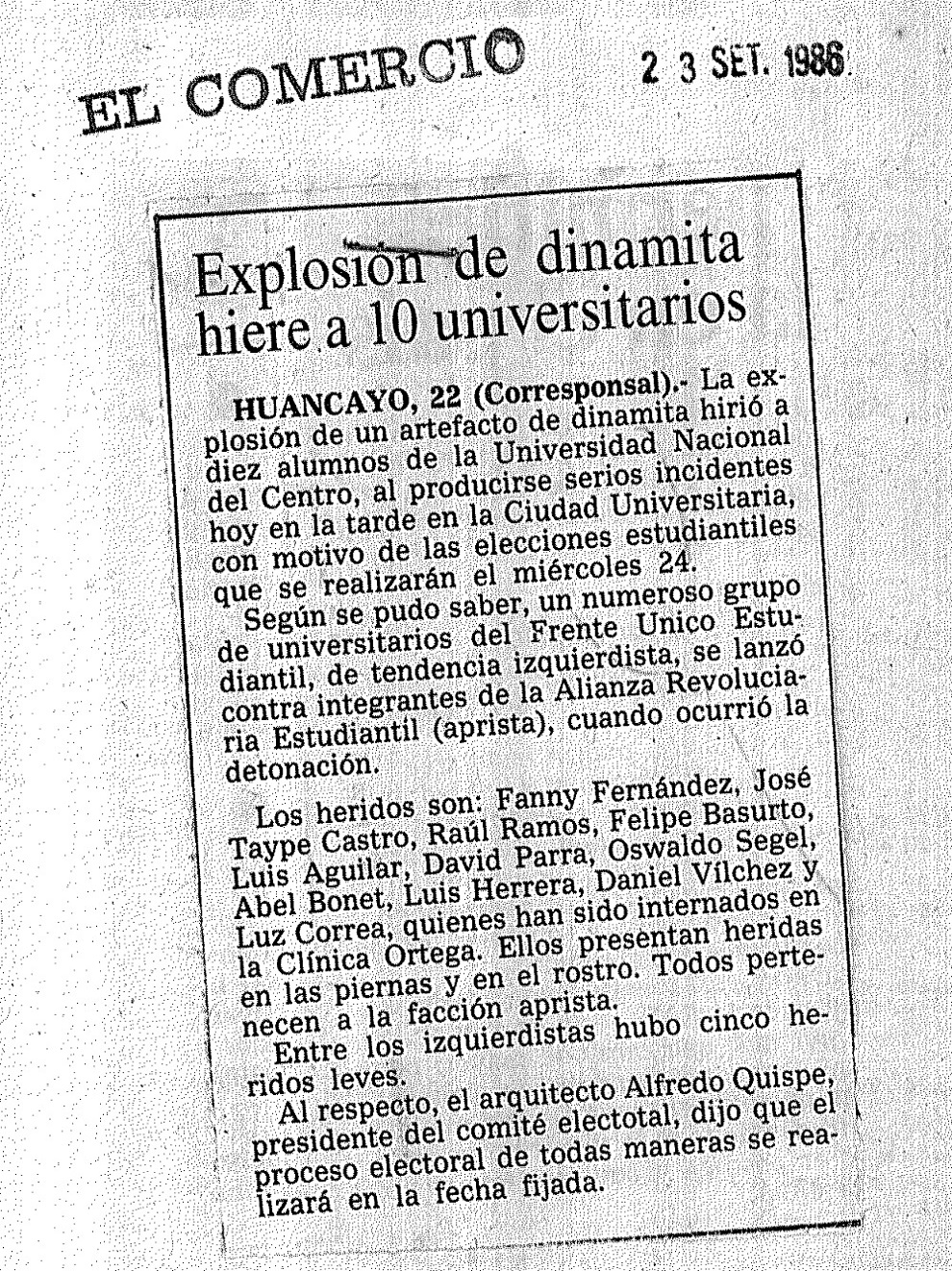 Explosión de dinamita hiere a 10 universitarios