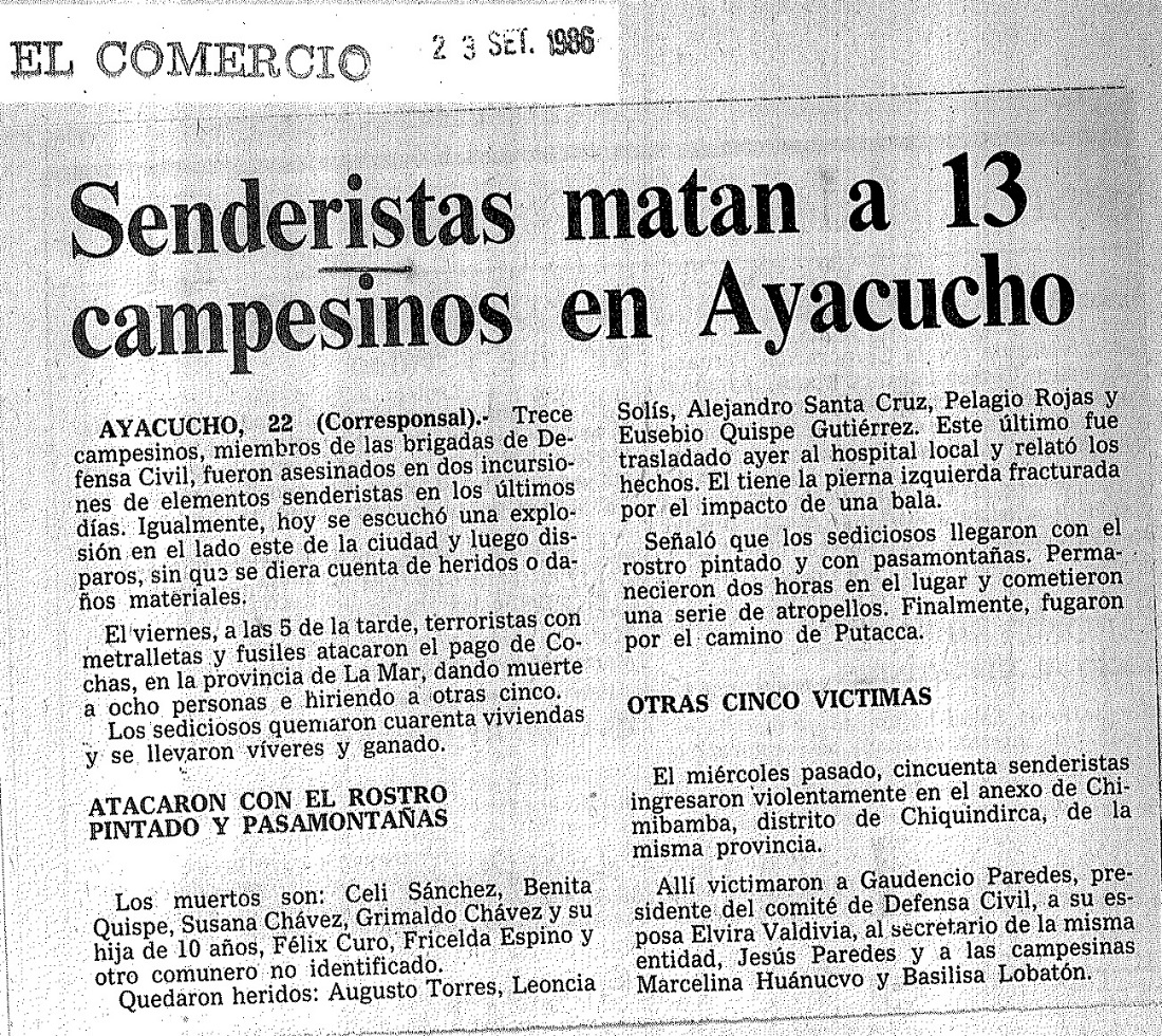 Terroristas matan a trece campesinos