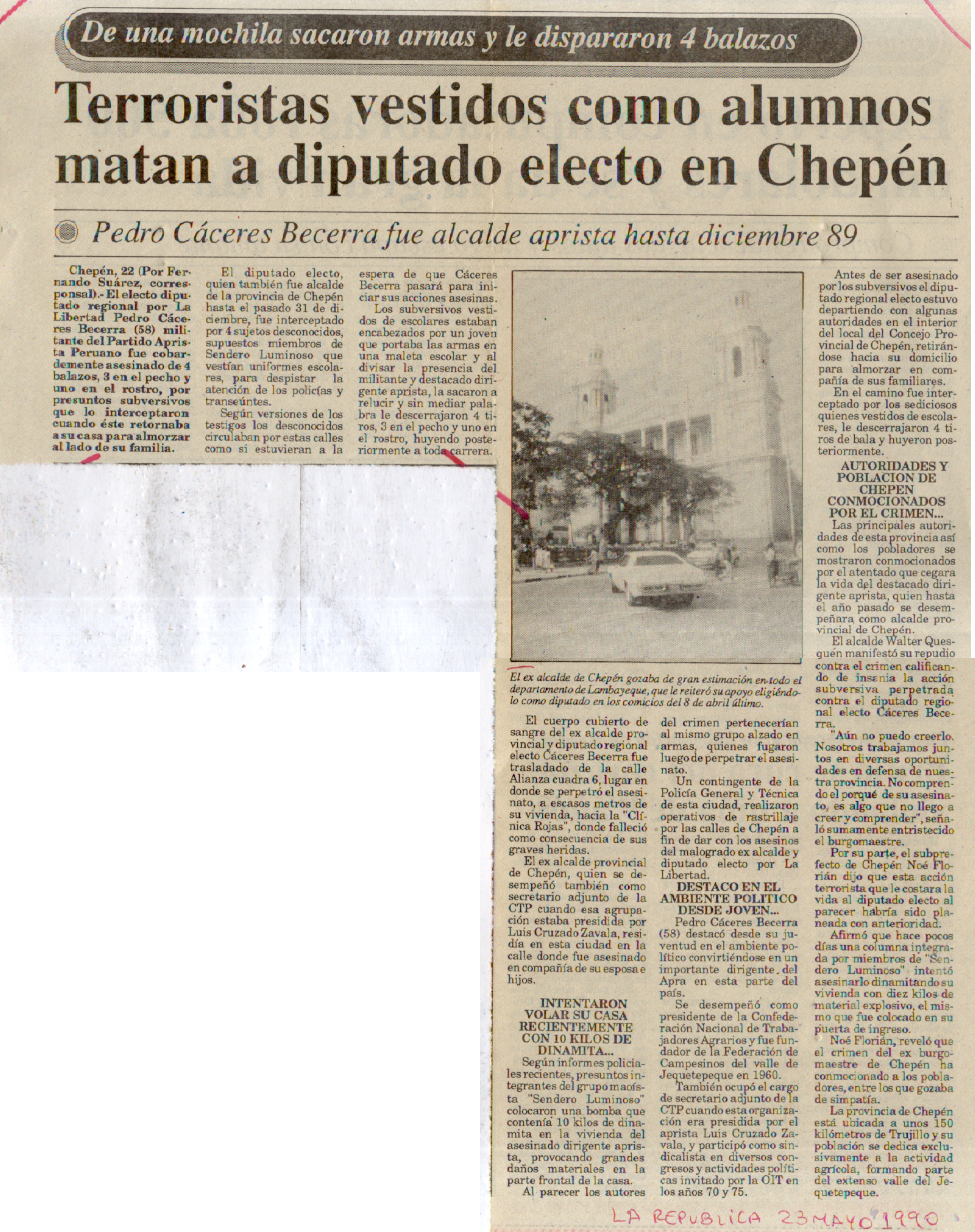 23 MAYO TERRORISTAS VESTIDOS COMO ALUMNOS MATAN A DIPUTADO CHEPEN