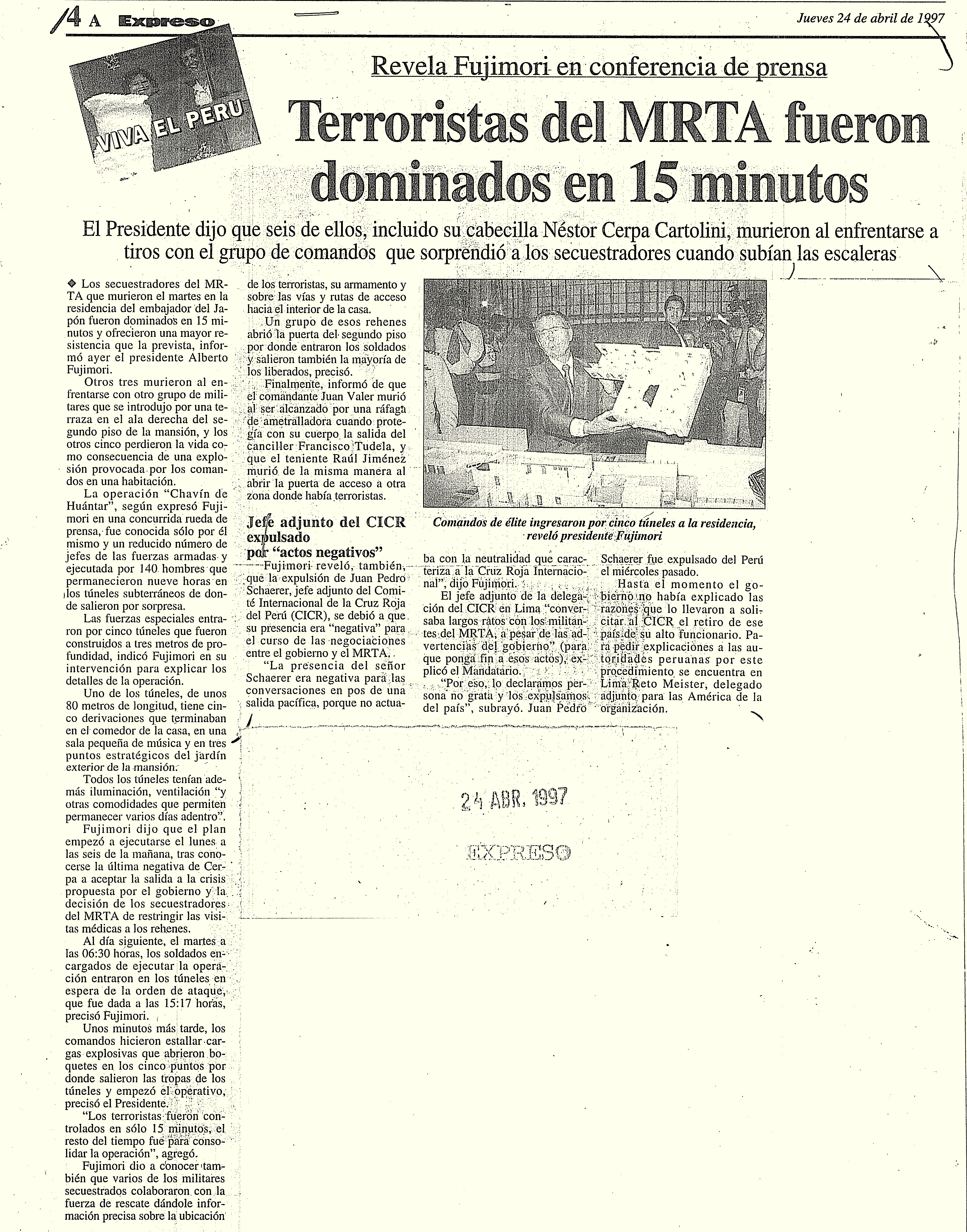 24 ABRIL TERRORISTAS DEL MRTA FUERON DOMINADOS EN 15 MINUTOS
