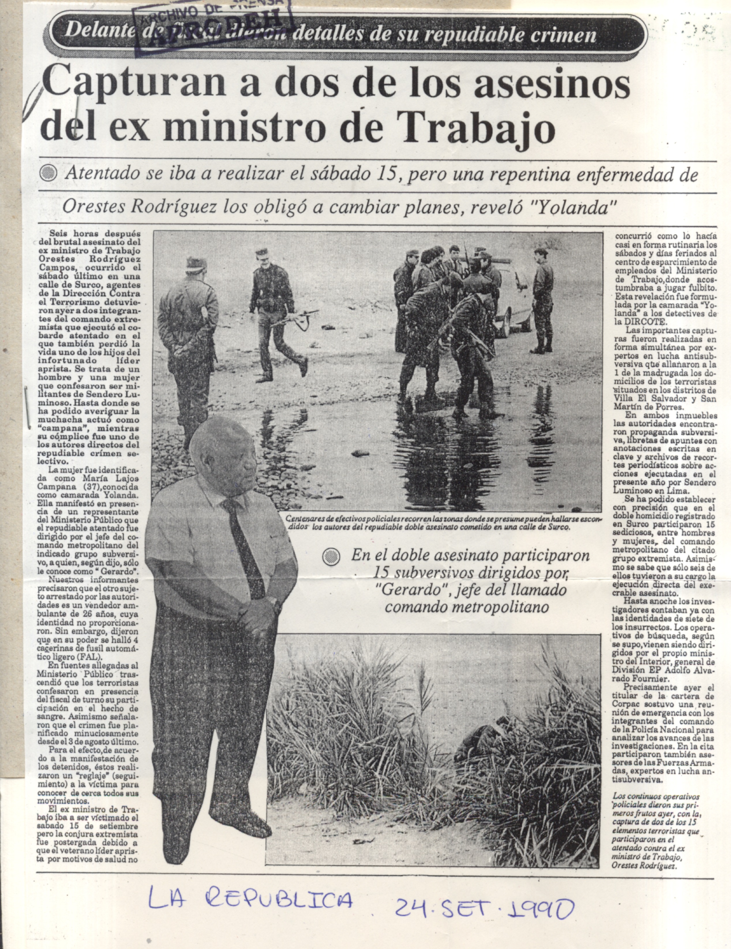 Capturan a dos de los asesinos del exministro de Trabajo