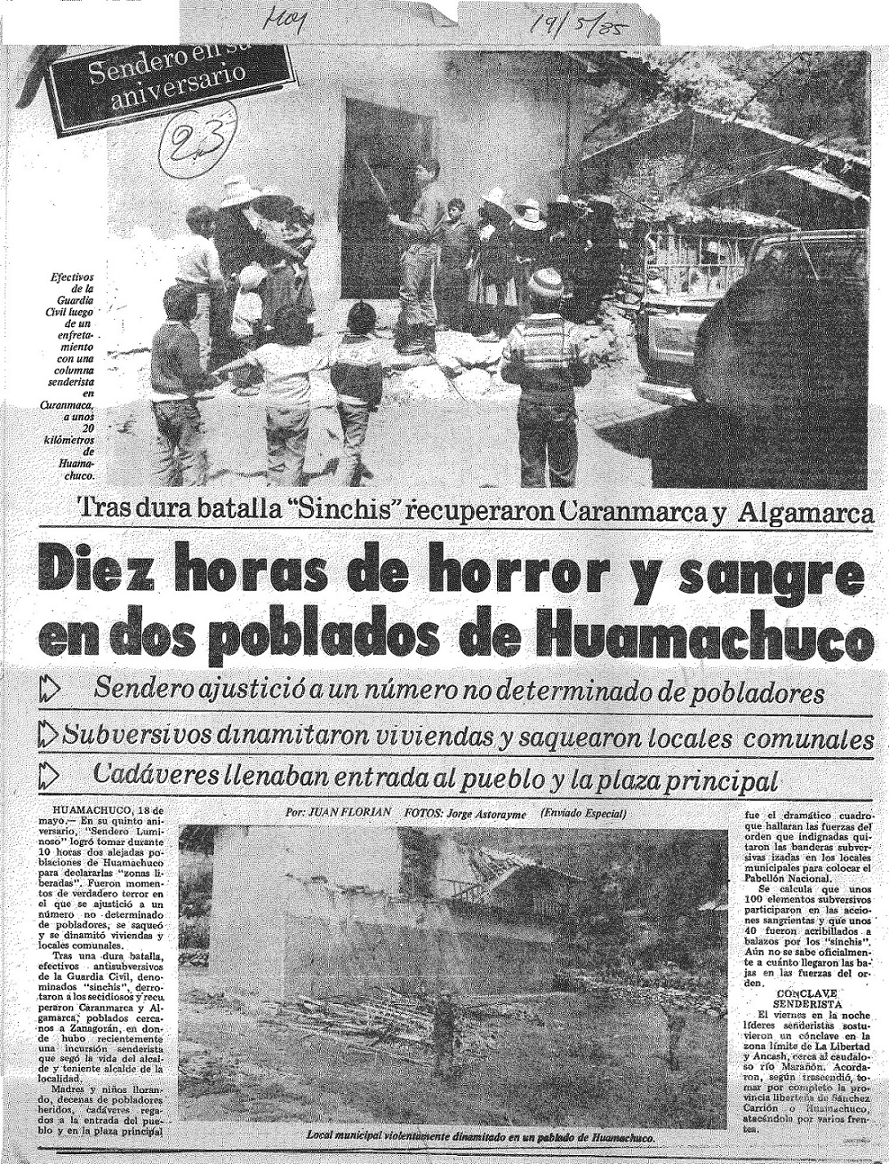 Diez horas de horror y sangre en dos poblados de Huamachuco