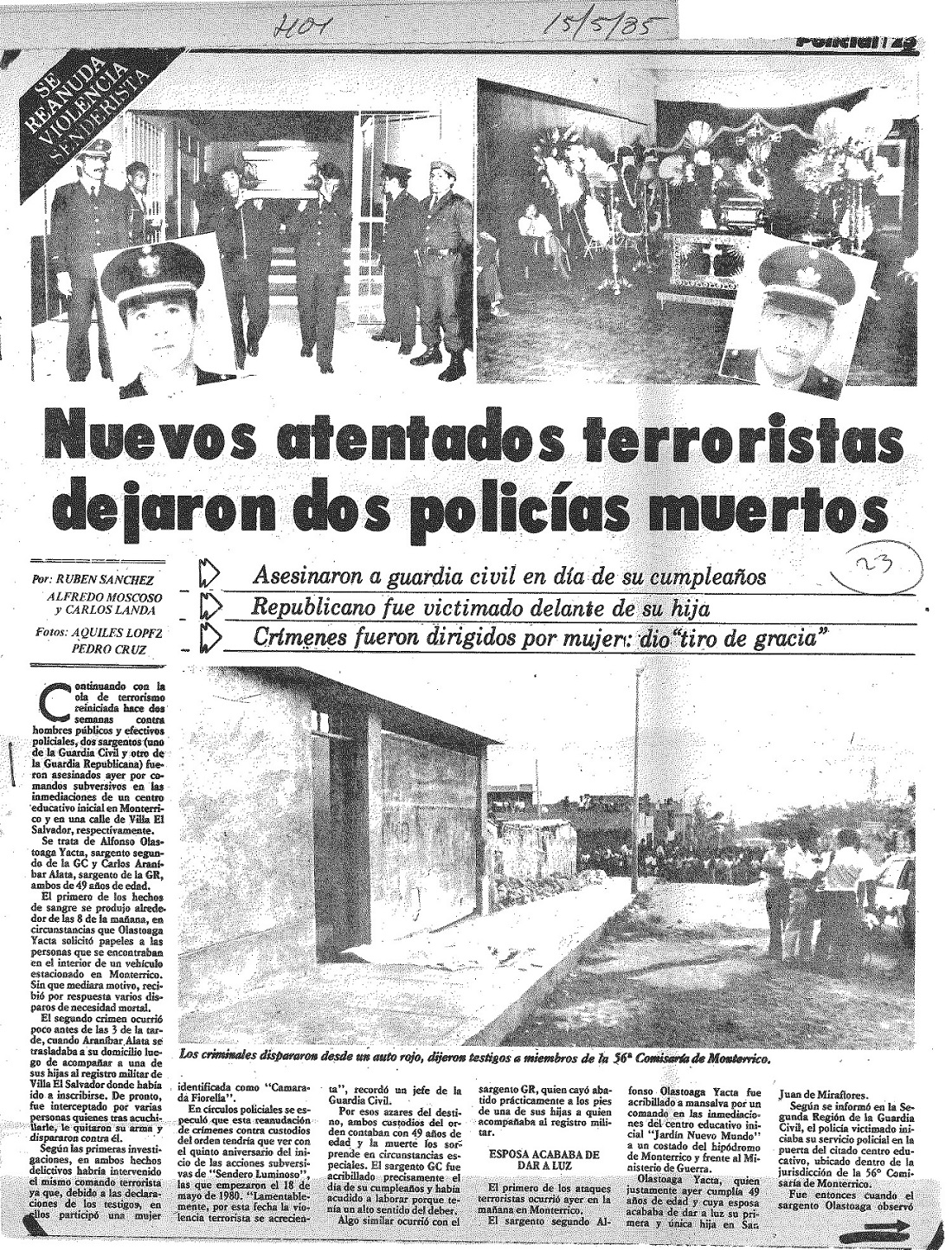 Nuevos atentados terroristas dejaron dos policías muertos