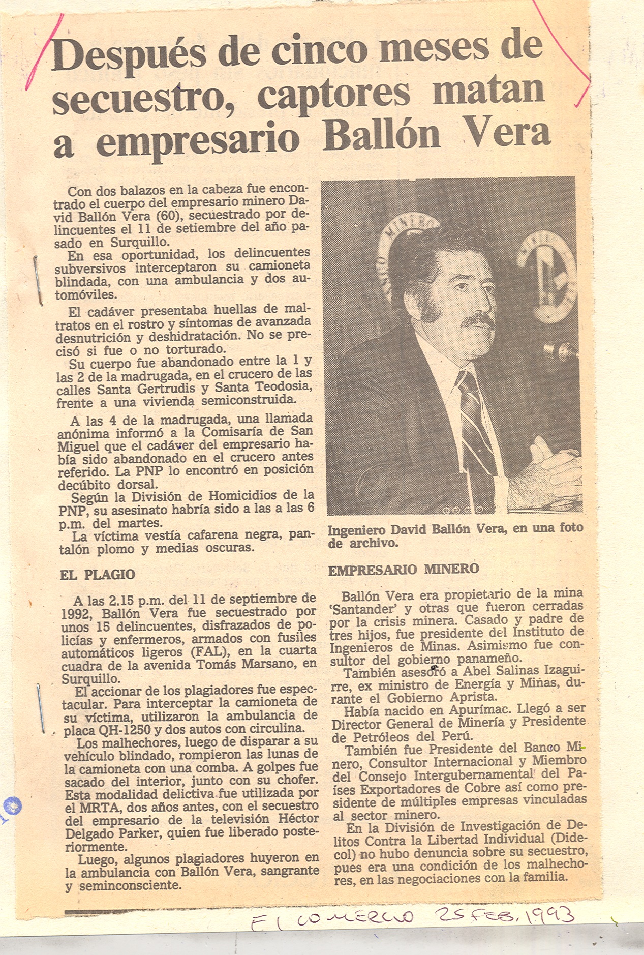 1993 5 MESES DE SECUESTRO CAPTORES MATAN A EMPRESARIO