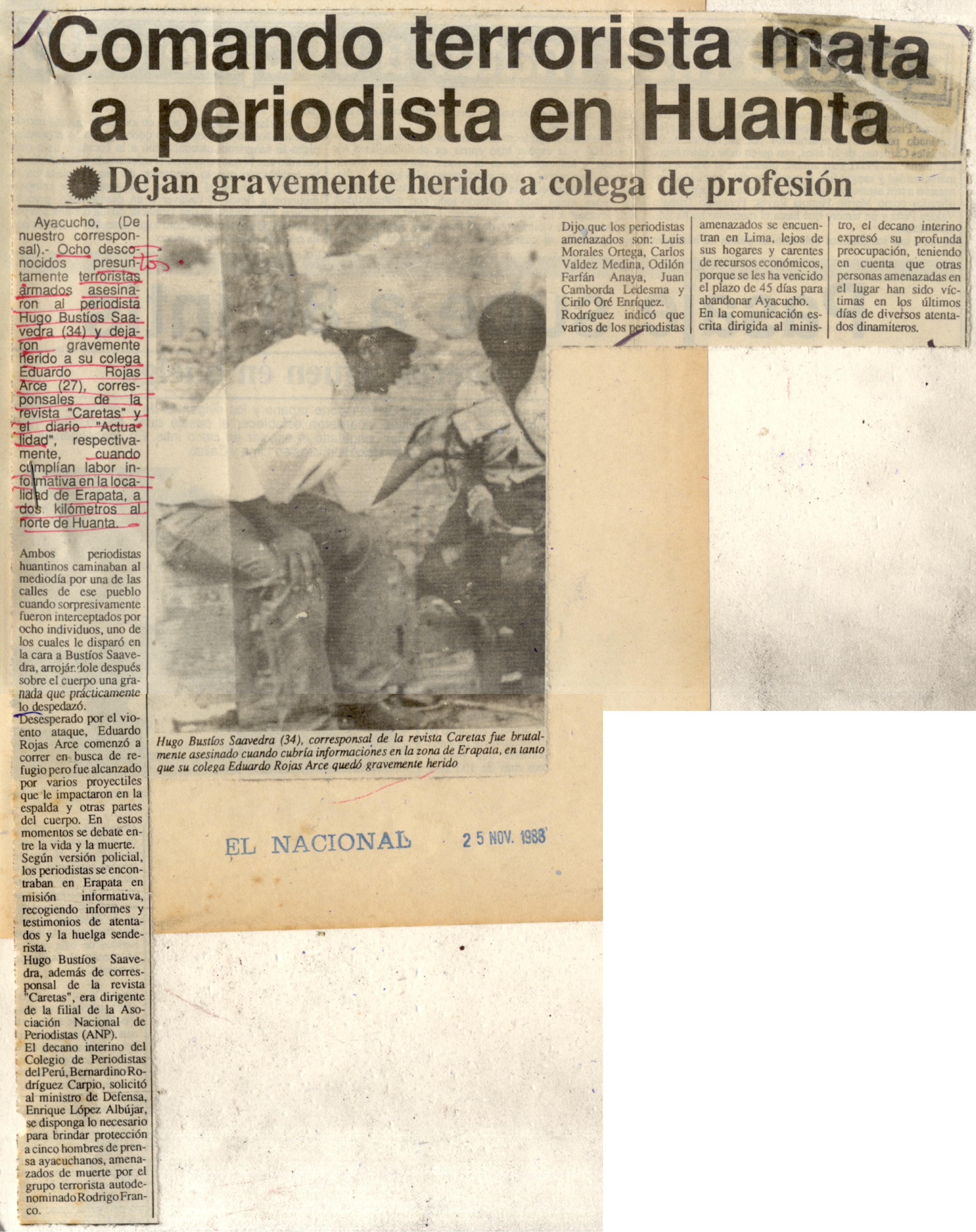 25 NOVIEMBRE COMANDO TERRORISTA MATA A PERIODISTA EN HUANTA 1