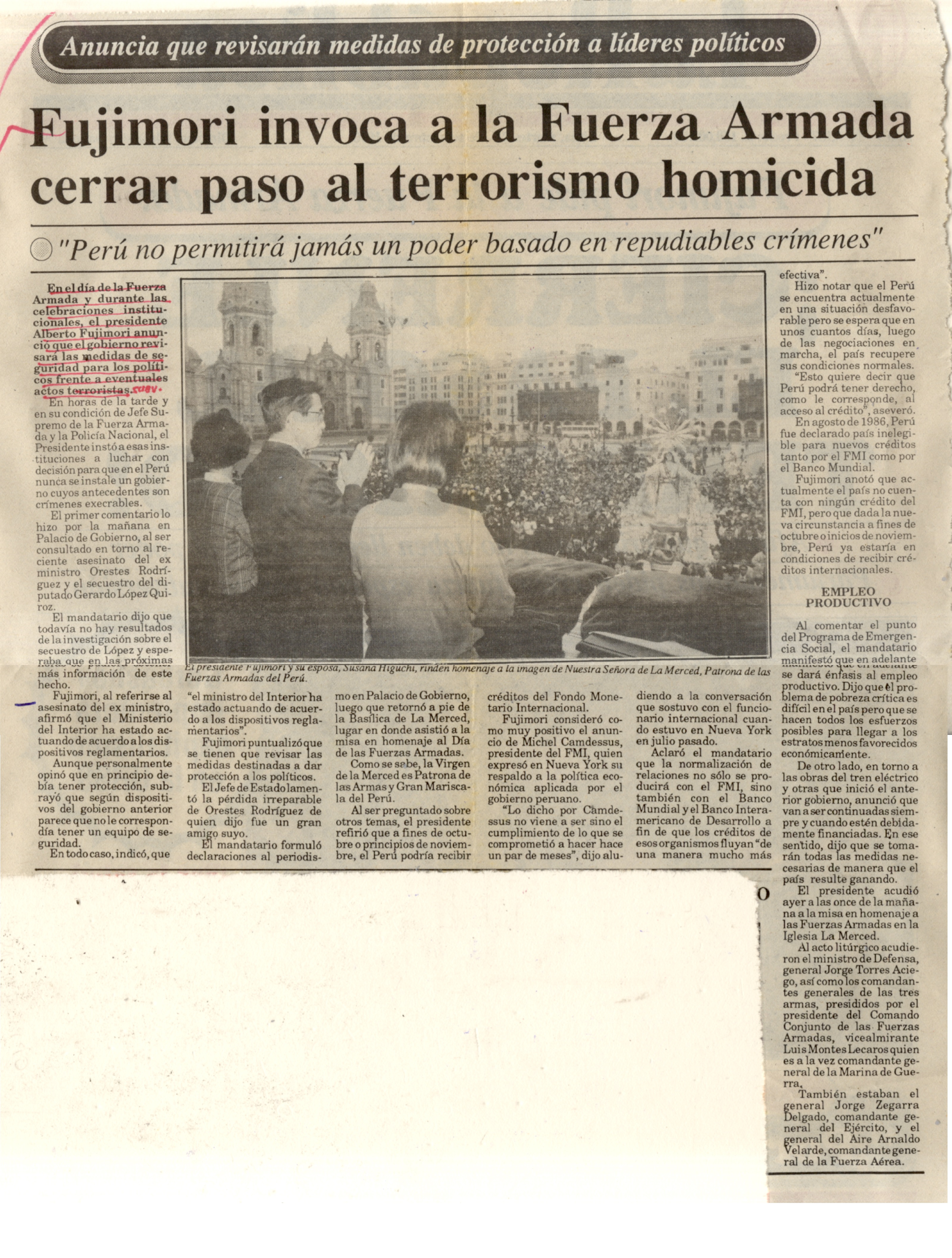 Fujimori invoca a la Fuerza Armada a  cerrar paso al terrorismo 1
