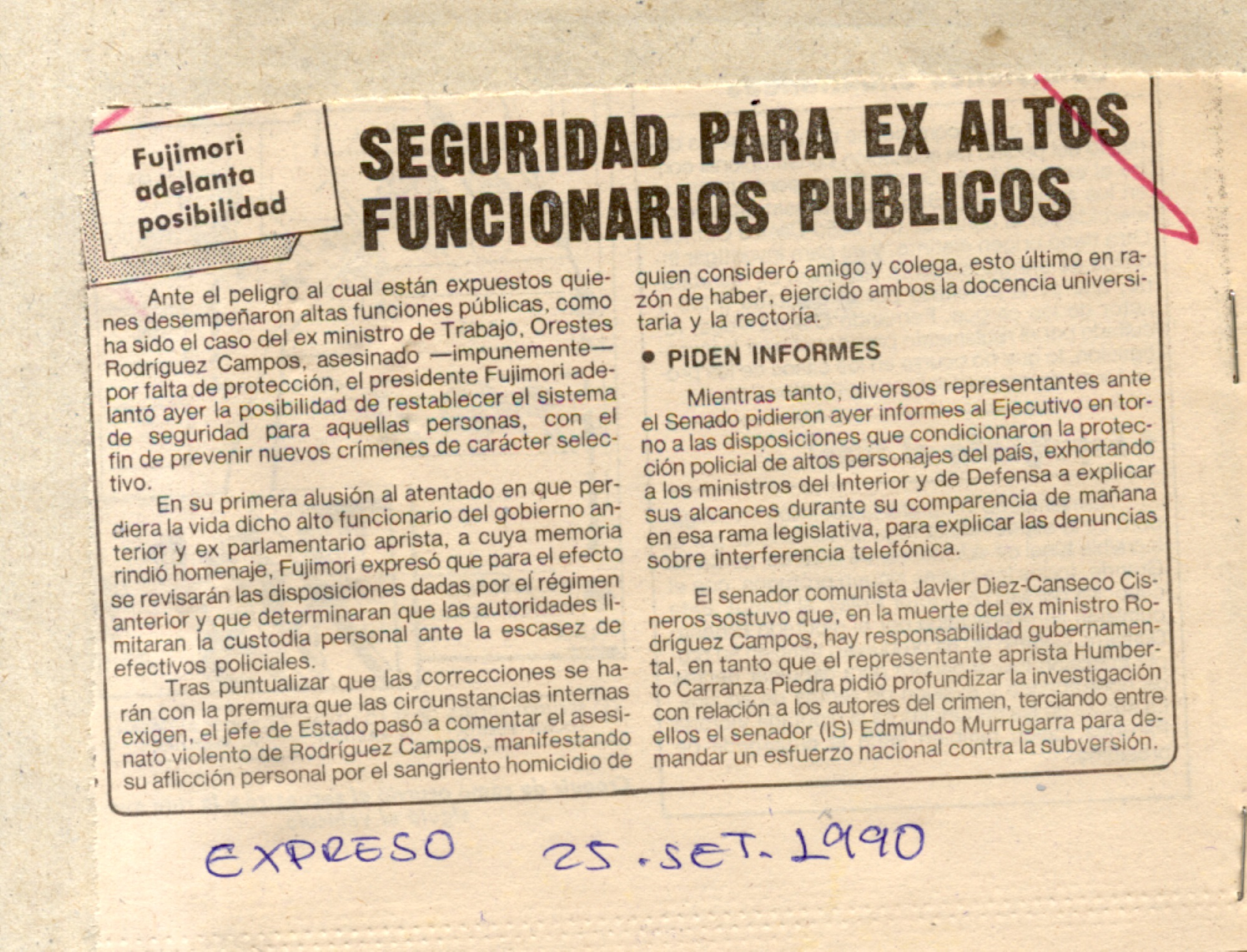 Seguridad para ex altos funcionarios