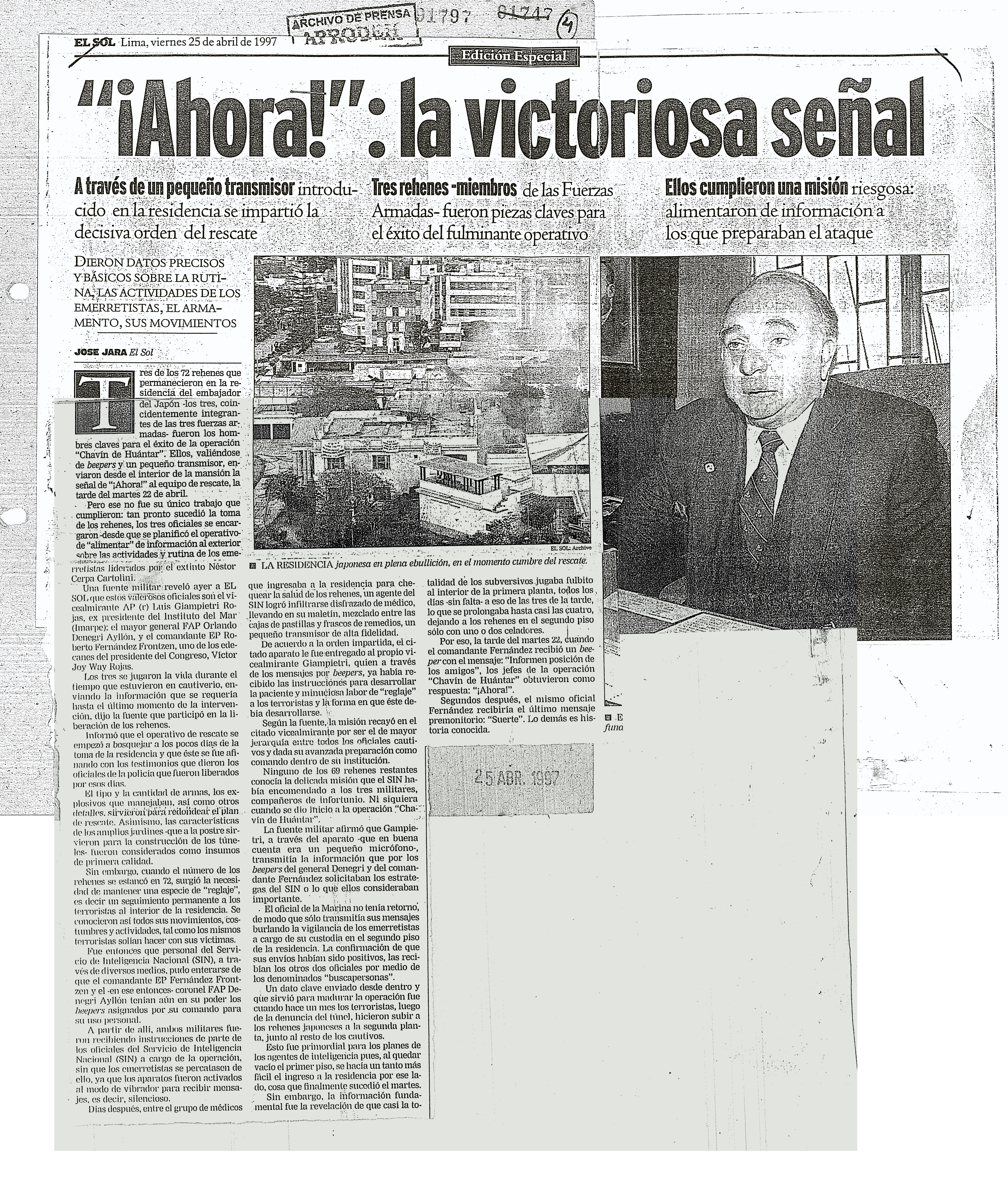 25 abril ¡Ahora! LA VICTORIOSA SEÑAL