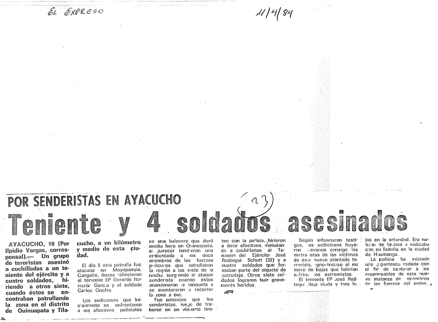 Asesinan a teniente EP