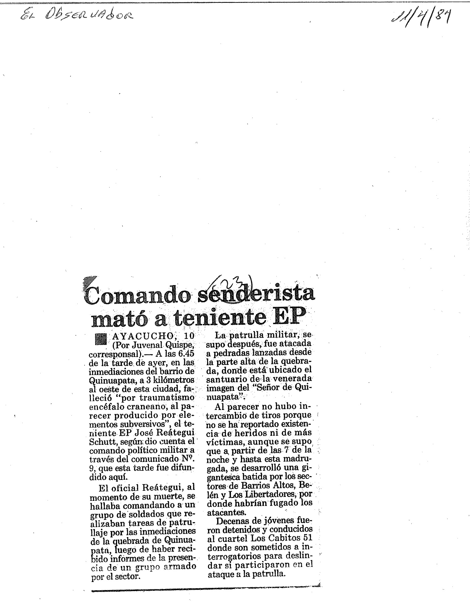 Asesinan a teniente EP