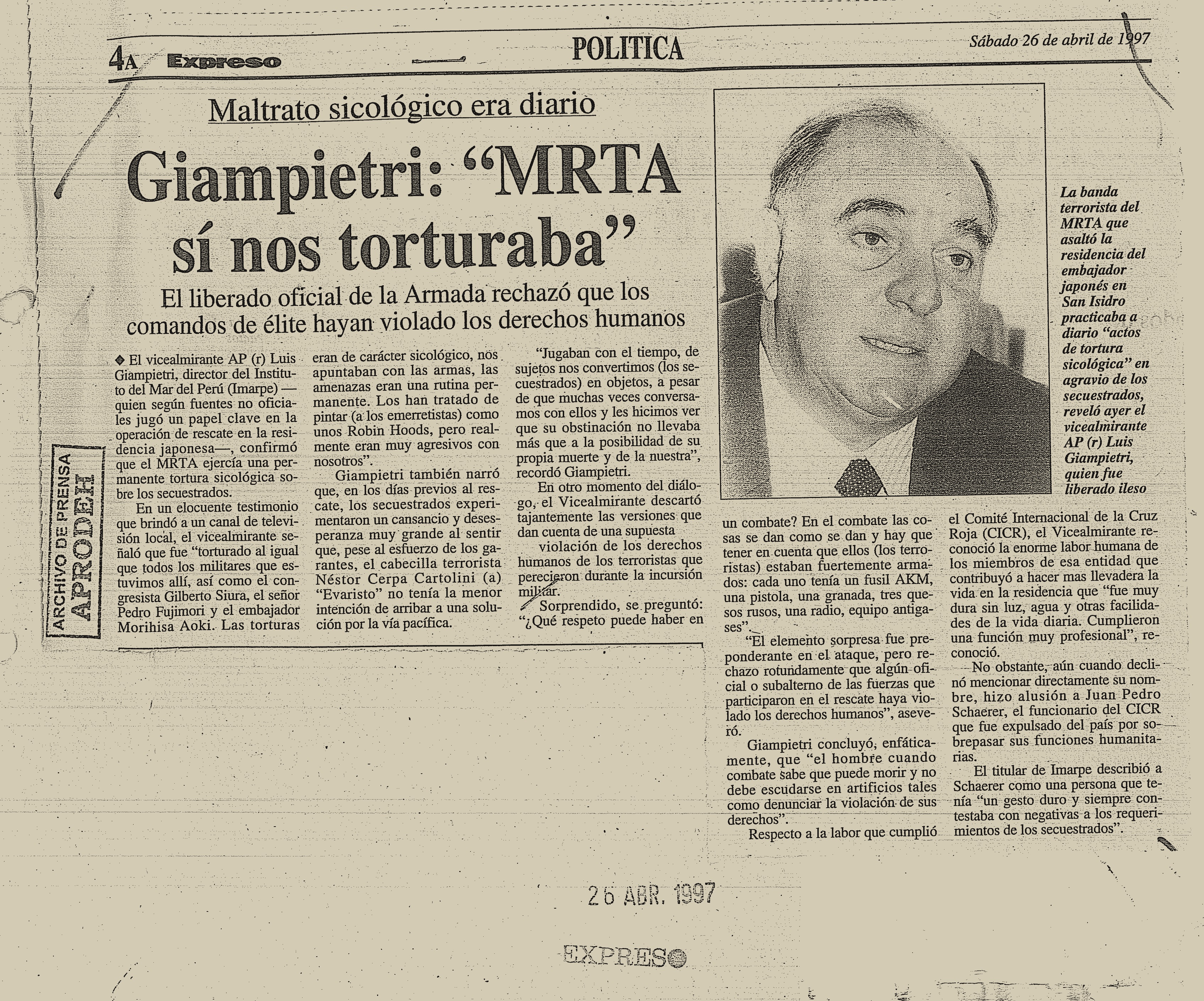 26 ABRIL GIAMPETRI MRTA NOS TORTURABA