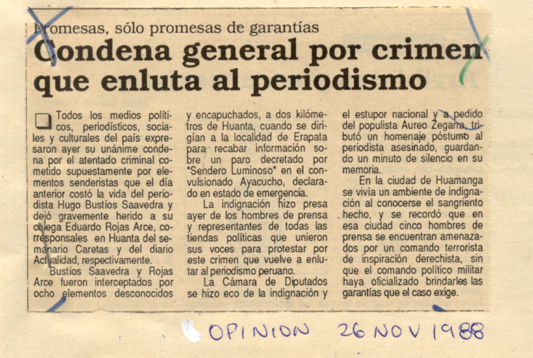 26 NOVIEMBRE CONDENA GENERAL POR CRIMEN QUE ENLUTA PERIODISMO