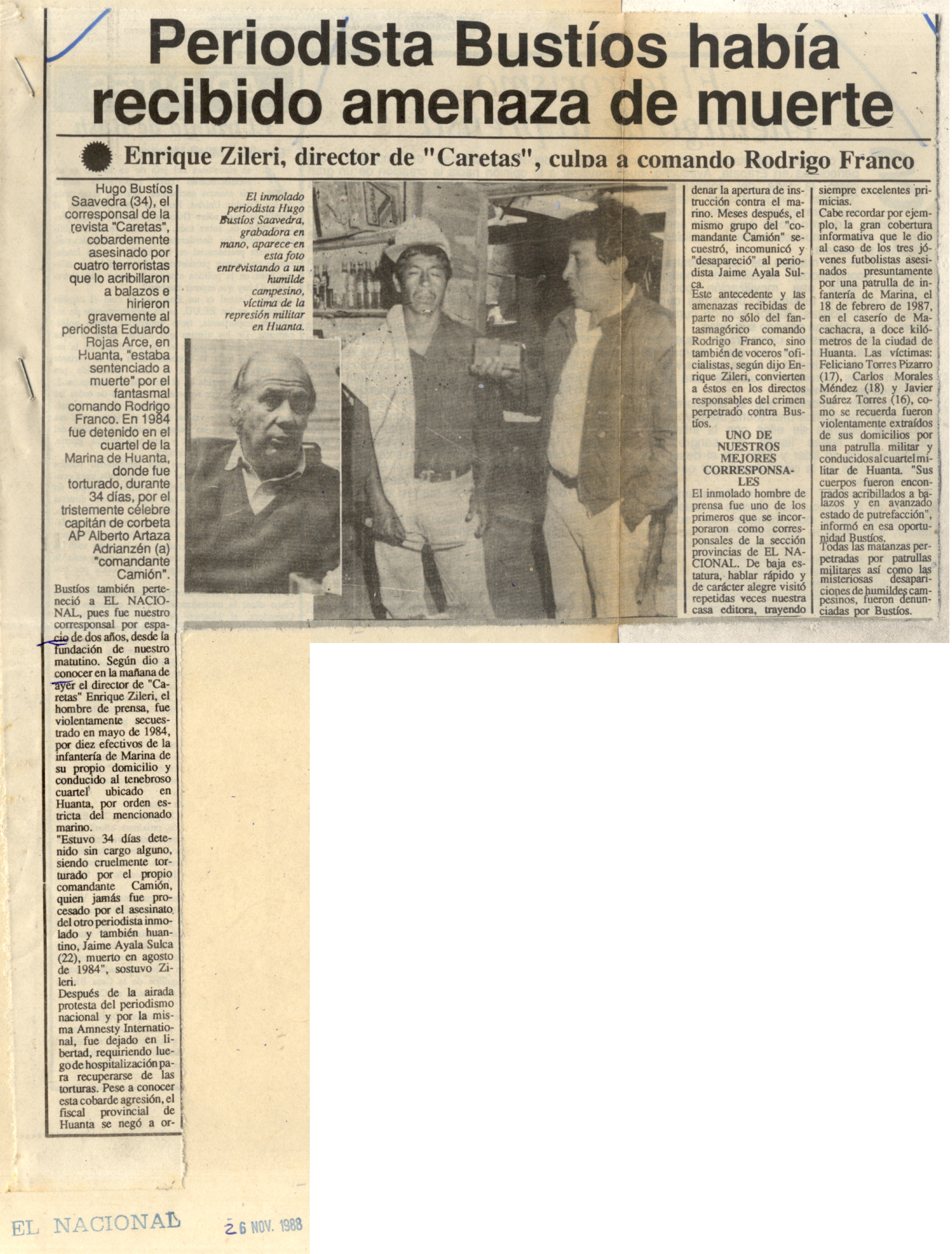 26 NOVIEMBRE PERIODISTA BUSTÍOS HABÍA RECIBIDO AMENAZA DE MUERTE 1