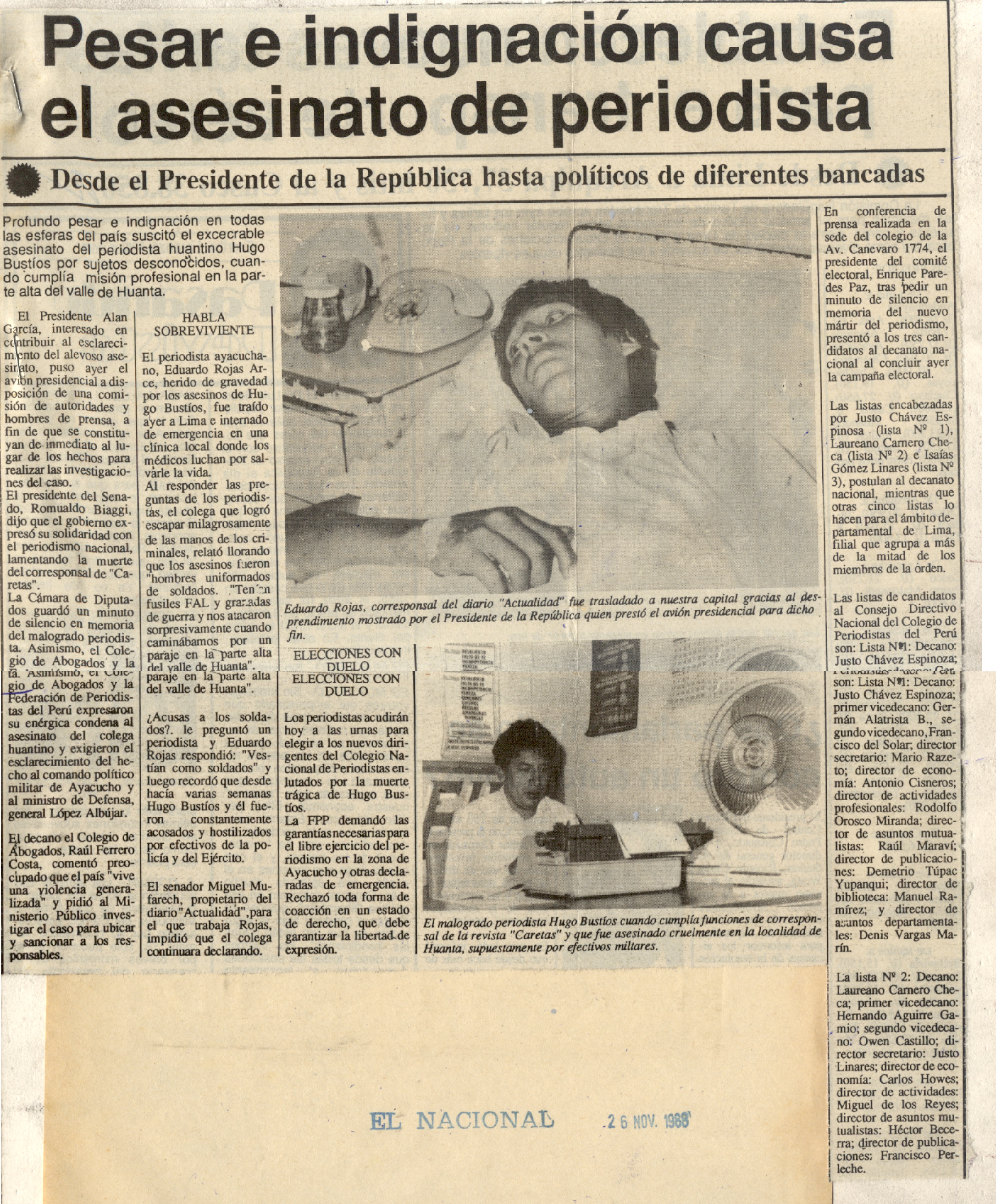 26 NOVIEMBRE PESAR E INDIGNACION CAUSA EL ASESINATO DE PERIODISTA