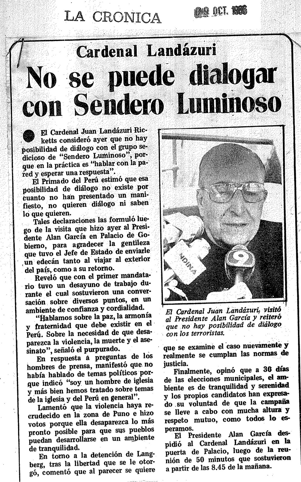 No se puede dialogar con Sendero Luminoso
