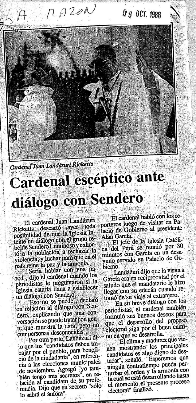 No se puede dialogar con Sendero Luminoso
