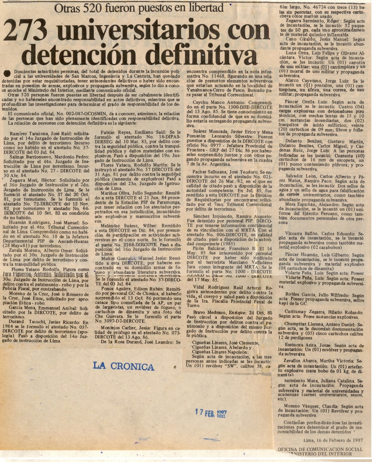 Liberan 520 personas; siguen detenidas 273