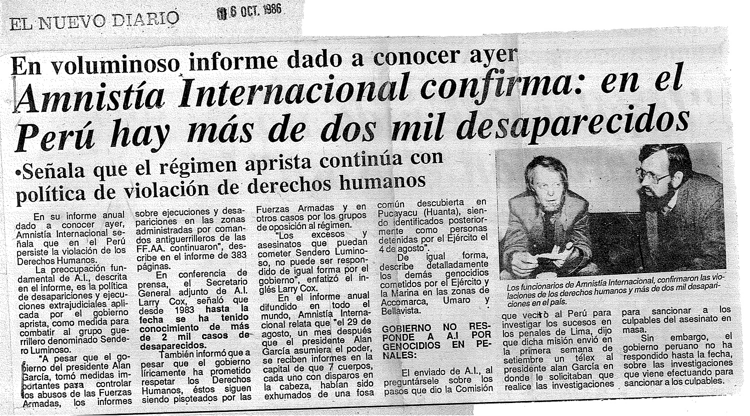 Amnistía Internacional confirma: en el Perú hay más de dos mil desaparecidos