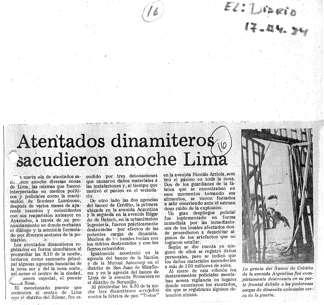 Atentados dinamiteros sacudieron anoche Lima