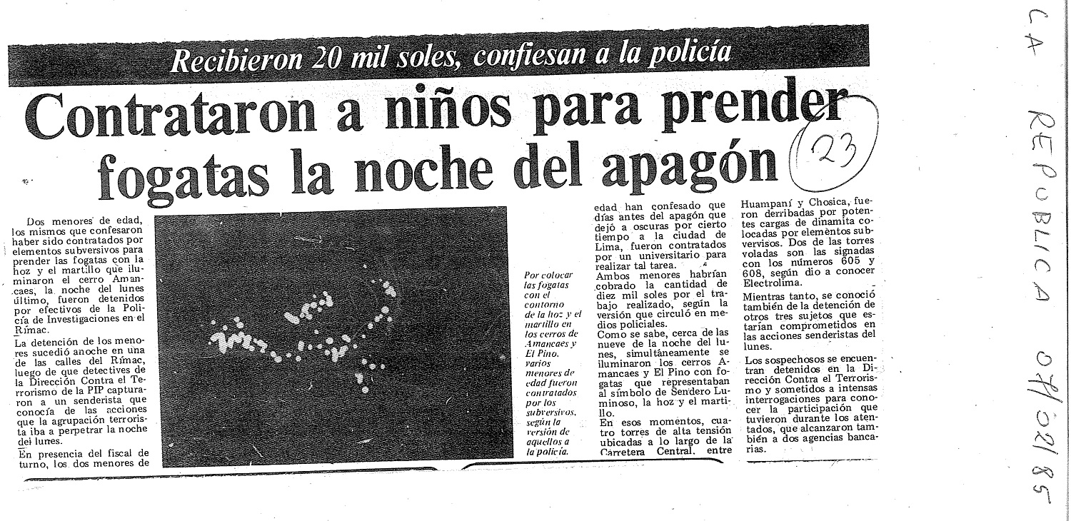 Contrataron a niños para prender fogatas la noche del apagón