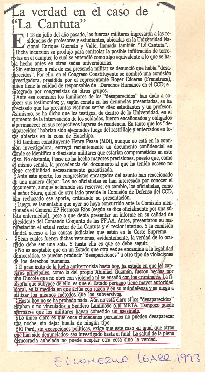 La verdad en el caso de "La Cantuta"