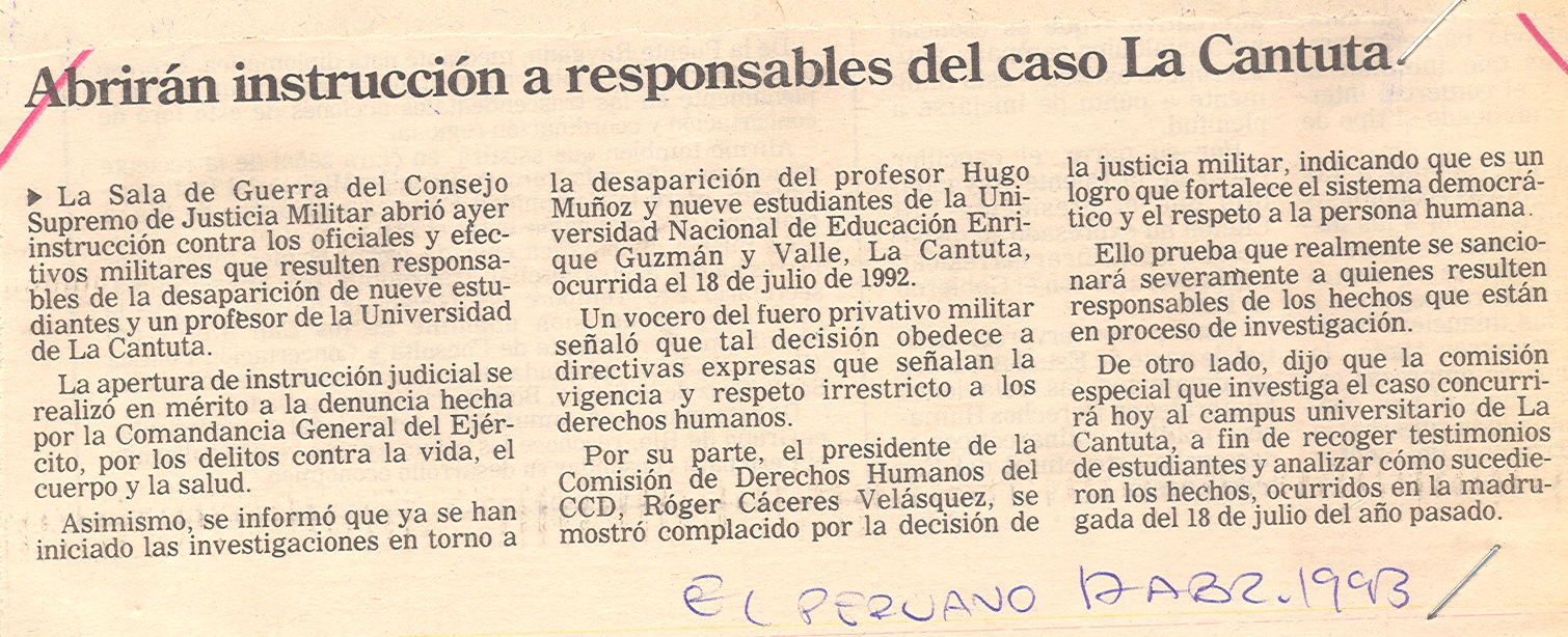 Abren instrucción contra responsables de desaparecidos en U. de la Cantuta