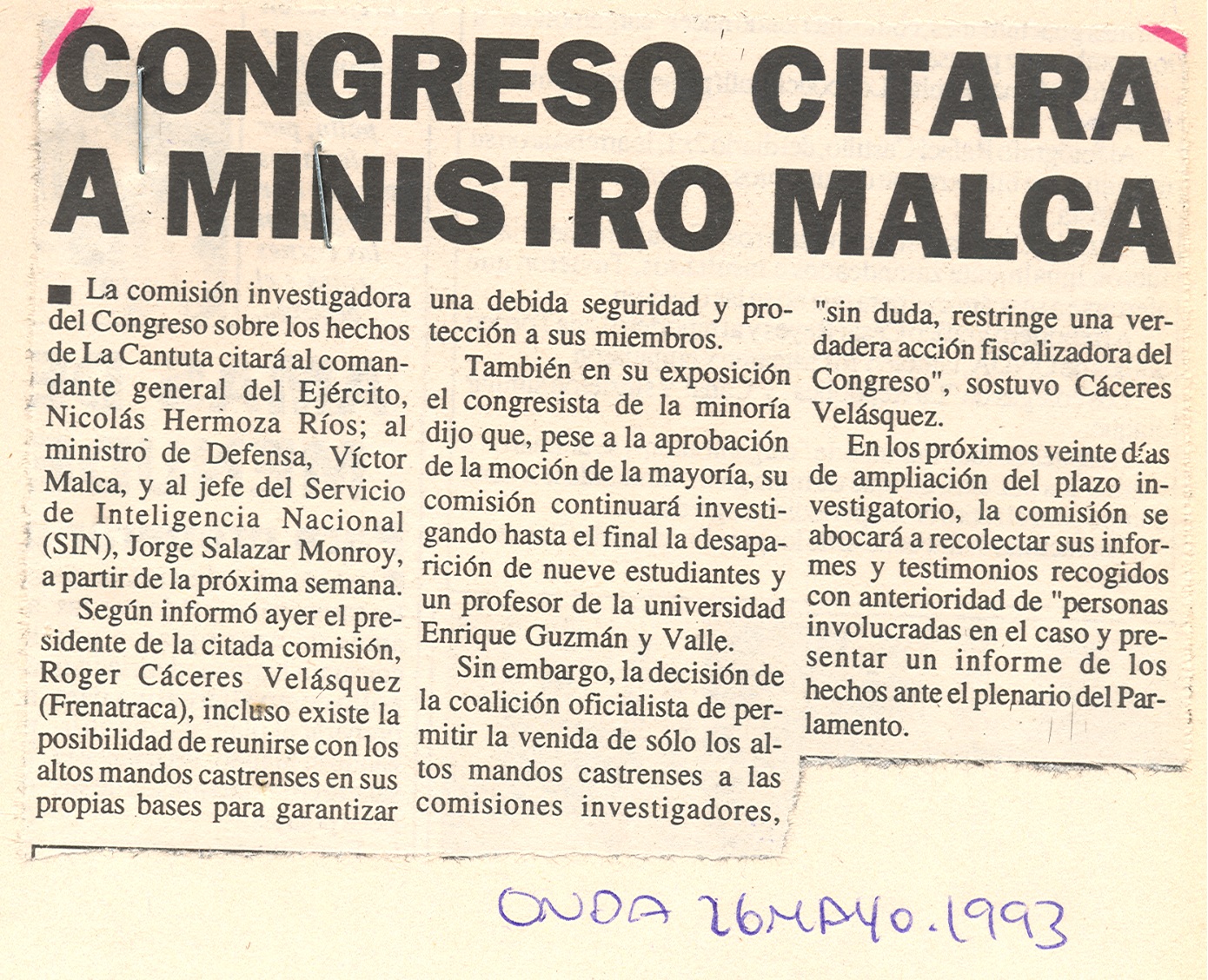 Superiores acudirán a comisión que investiga caso La Cantuta