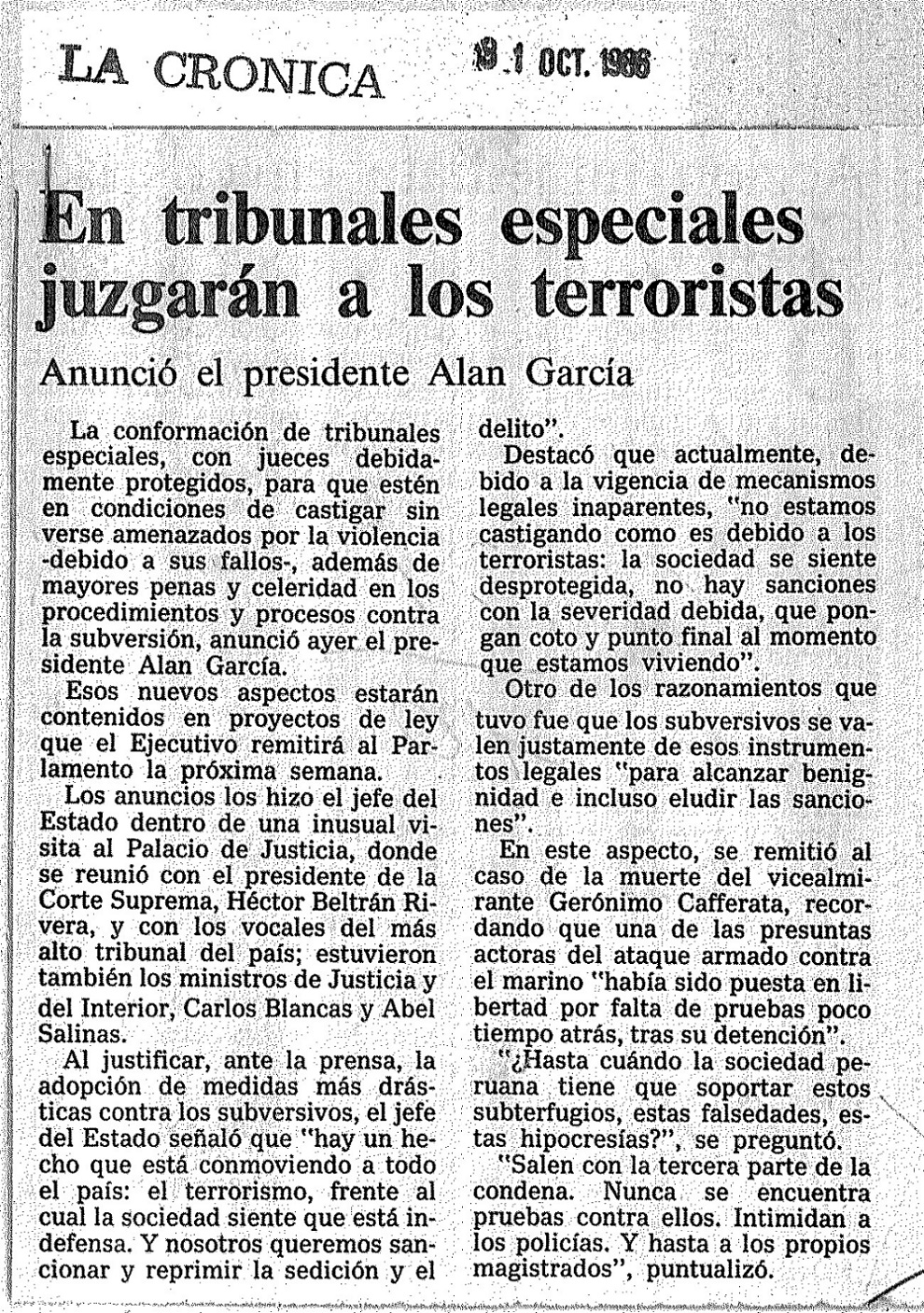 Presidente anuncia tribunales especiales para subversivos