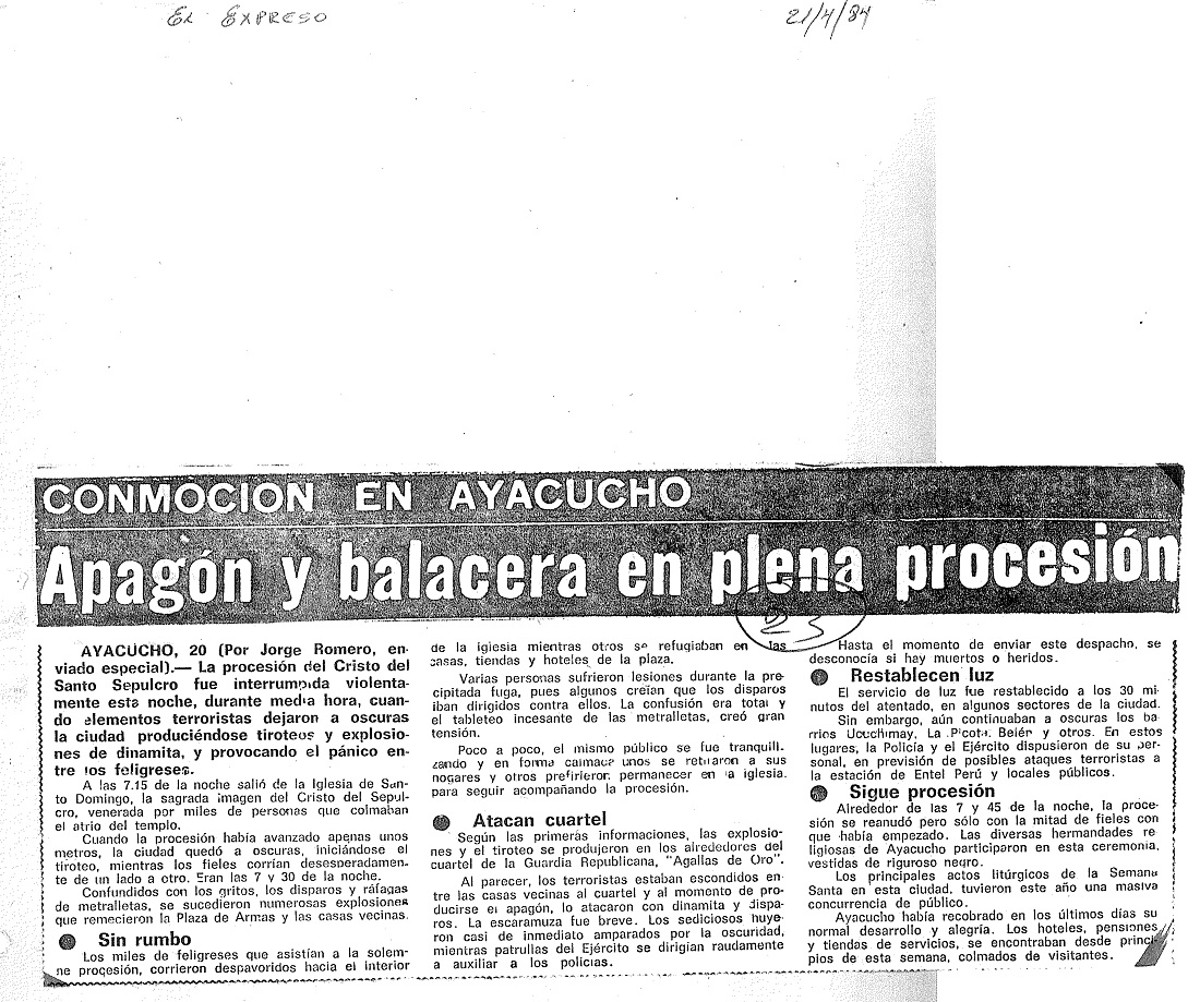 Apagón y balacera en plena procesión