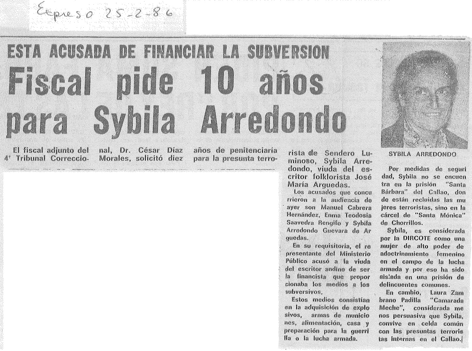 Fiscal pide 10 años para Sybila Arredondo