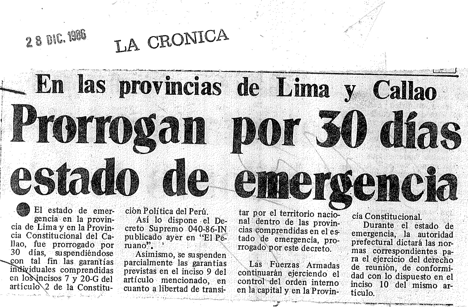 Prorrogan por 30 días estado de emergencia