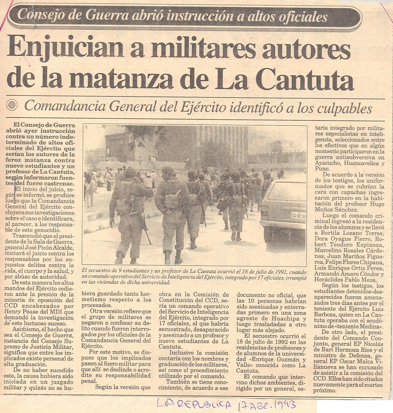 Abren instrucción contra responsables de desaparecidos en U. de la Cantuta